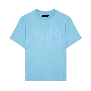 Amiri Staggered Logo T-Shirt in Air Blue