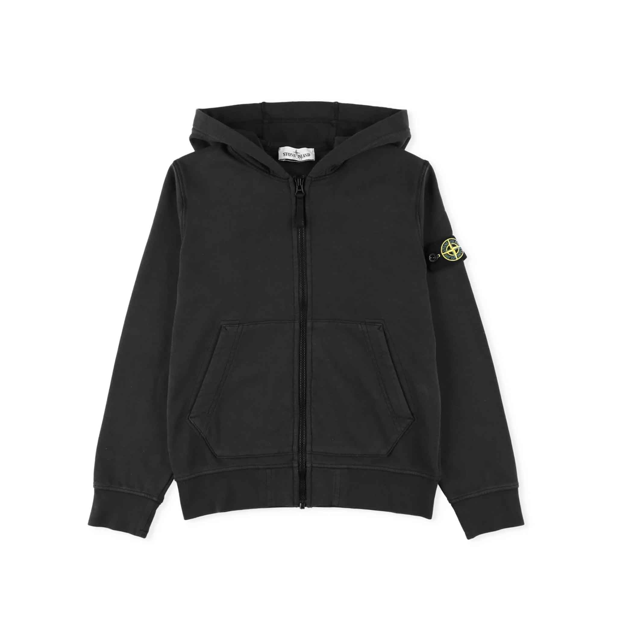 Stone Island Junior Zipped Hooded Sweatshirt in Black
