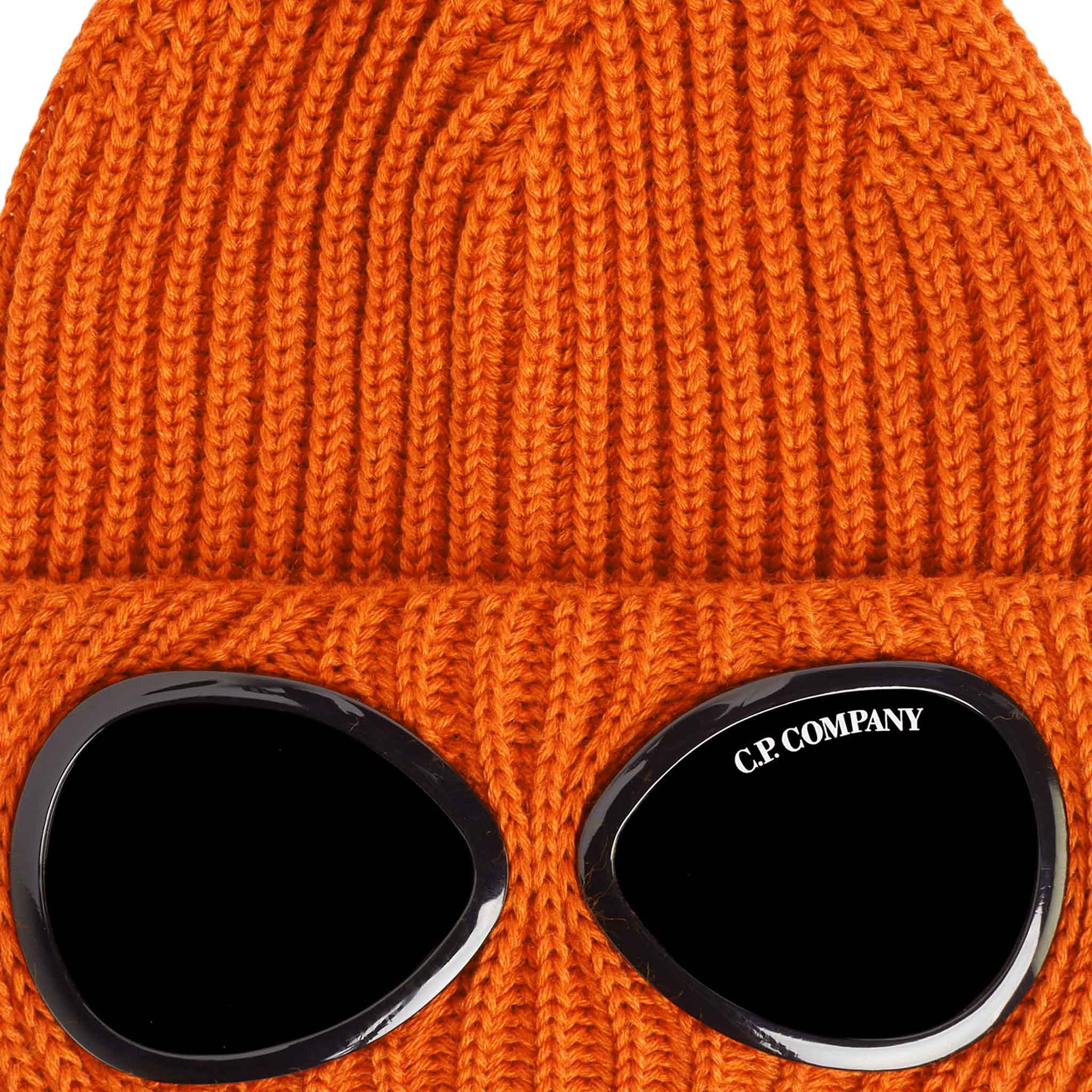 C.P. Company Cotton Goggle Beanie in Golden Flame- Orange