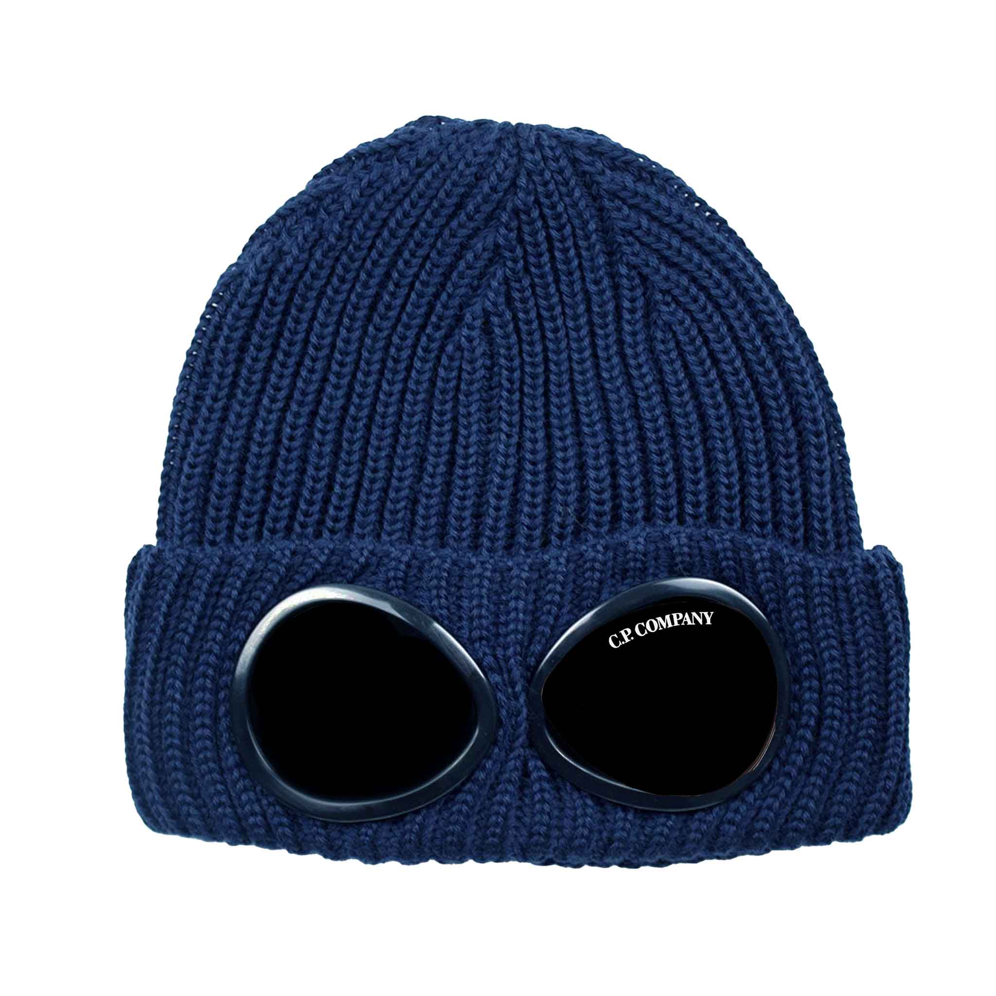 C.P. Company Cotton Goggle Beanie in Ink Blue