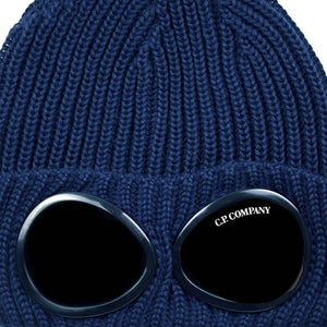 C.P. Company Cotton Goggle Beanie in Ink Blue