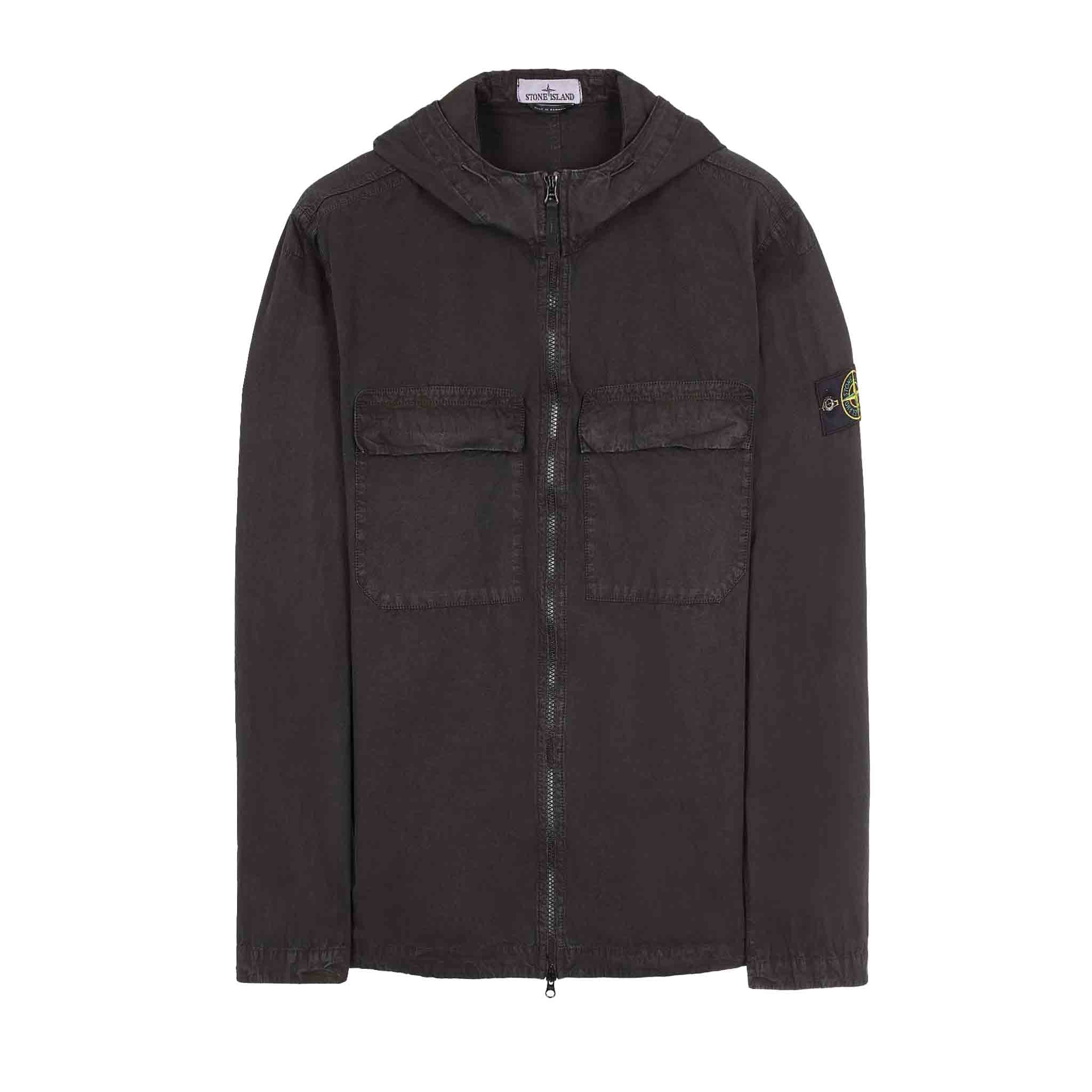 Stone Island 'Old Treatment' Regular Fit Hooded Overshirt in Black