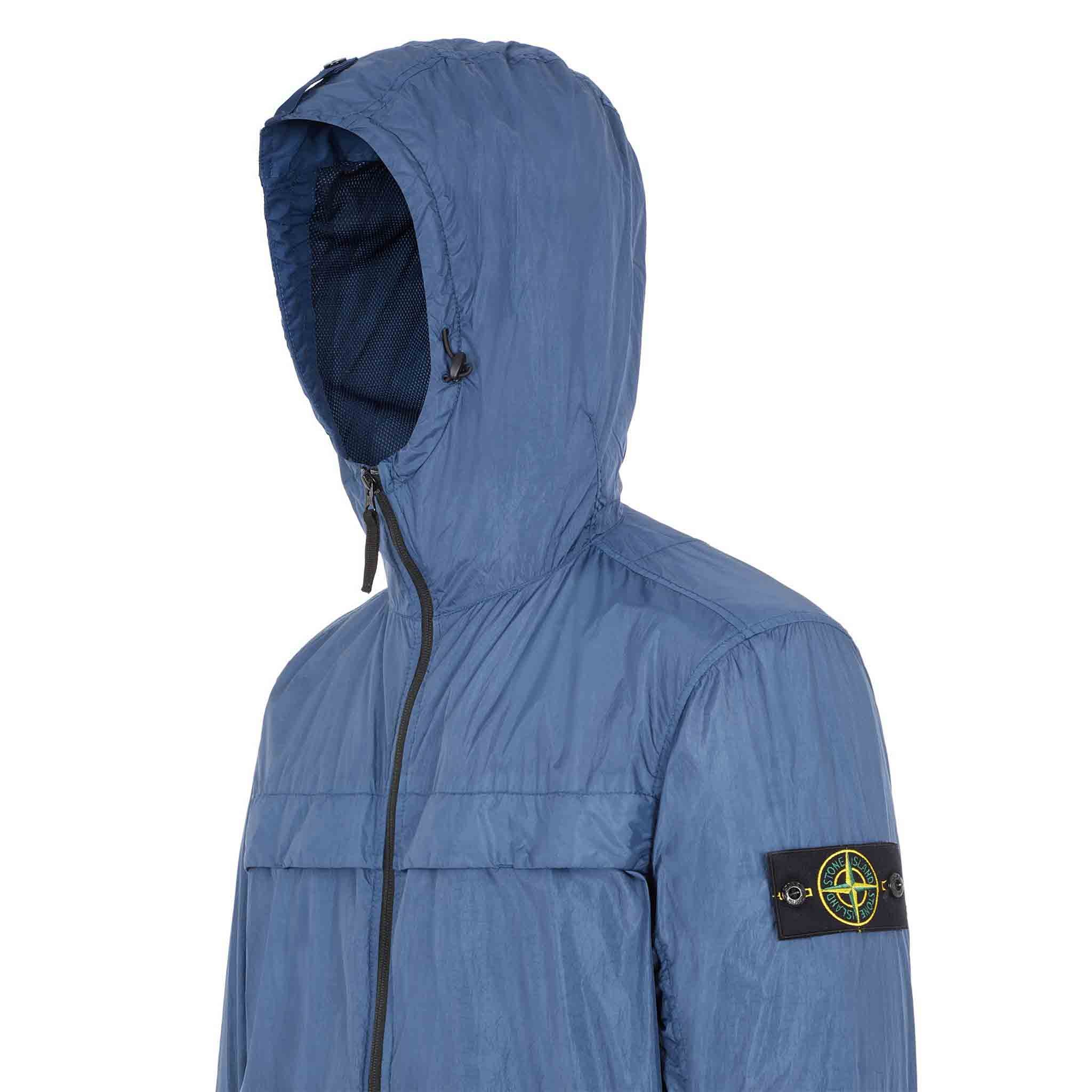 Stone Island Garment Dyed Crinkle Reps R-NY Hooded Jacket in Avio Blue