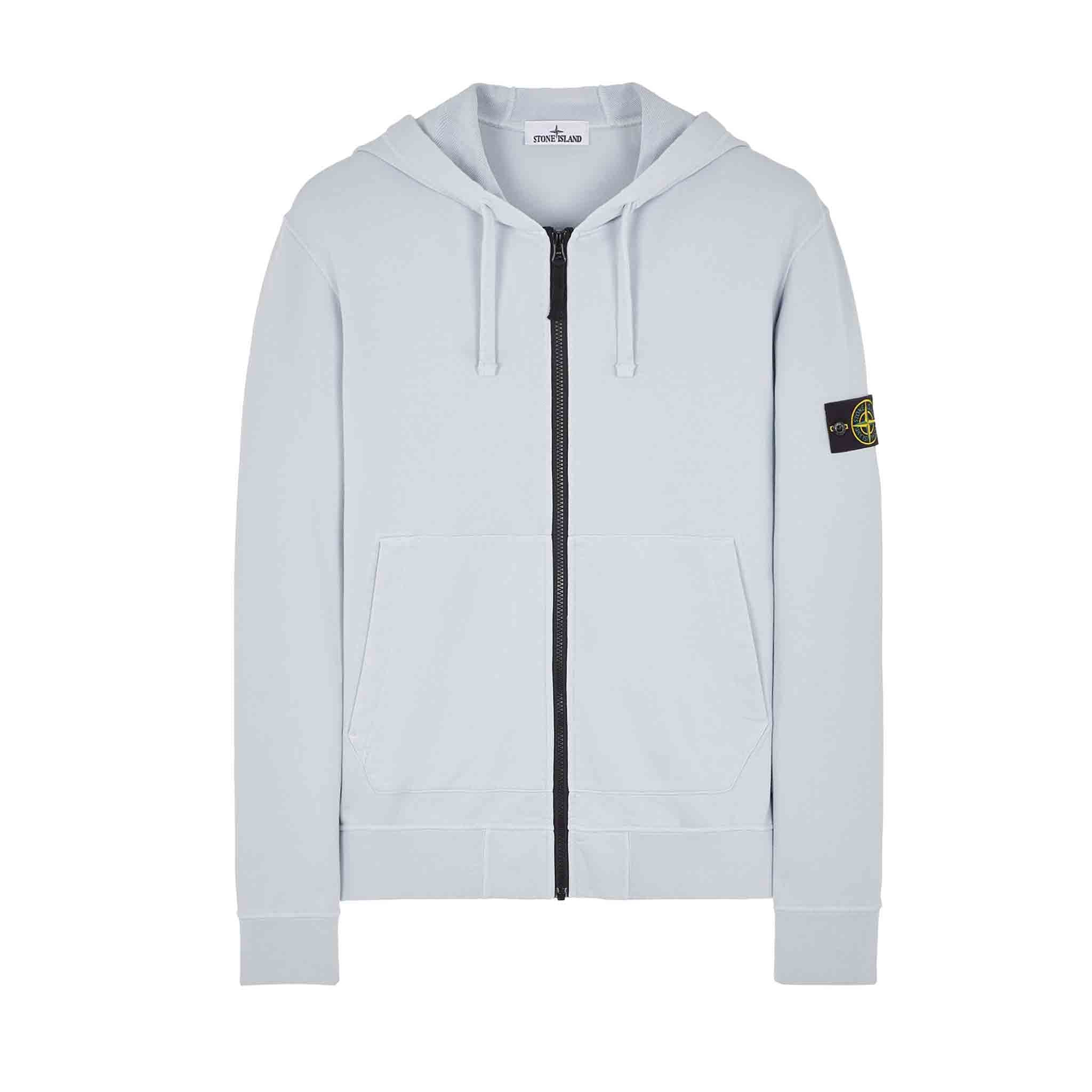 Stone Island Garment Dyed Zip-Up Hoodie in Sky Blue