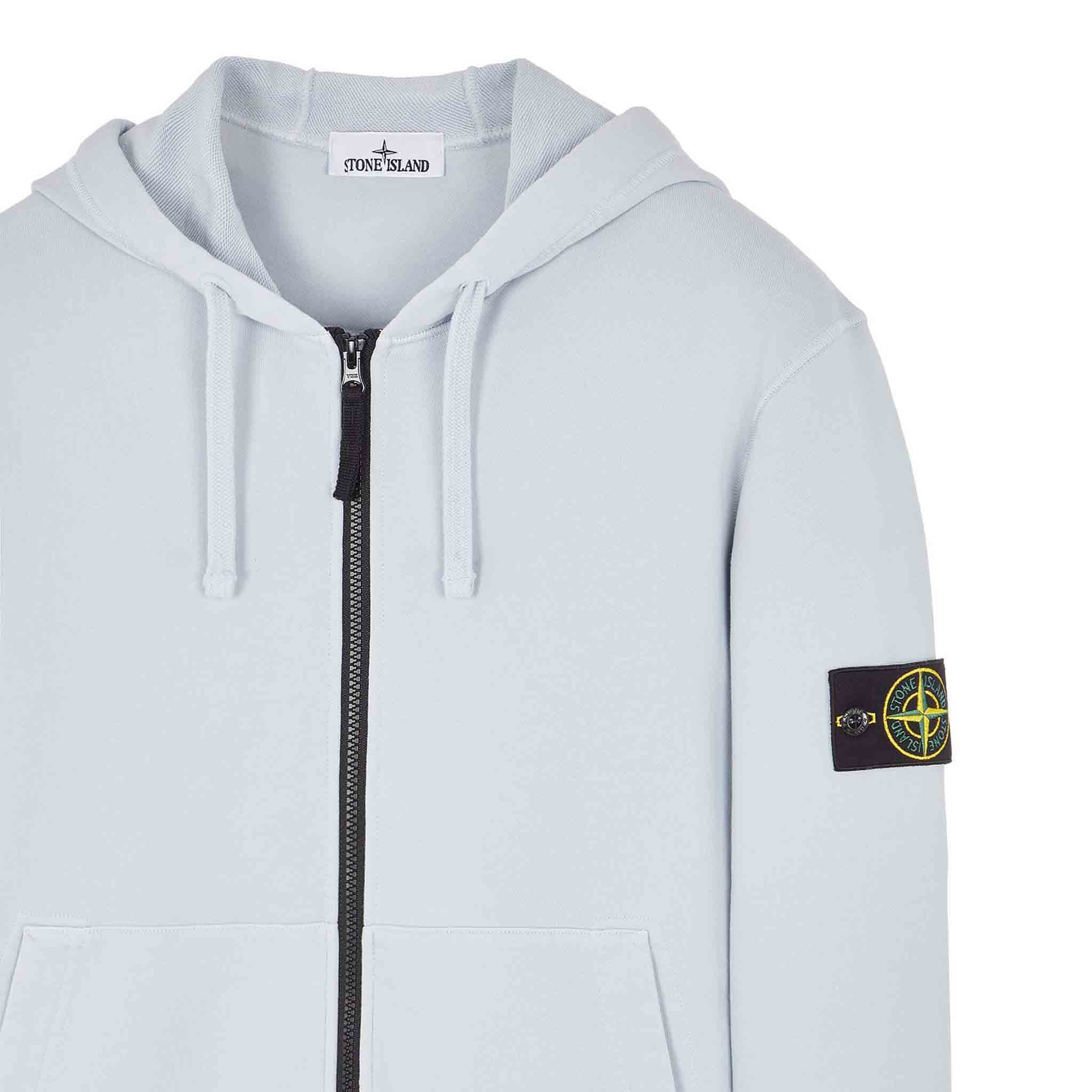 Stone Island Garment Dyed Zip-Up Hoodie in Sky Blue