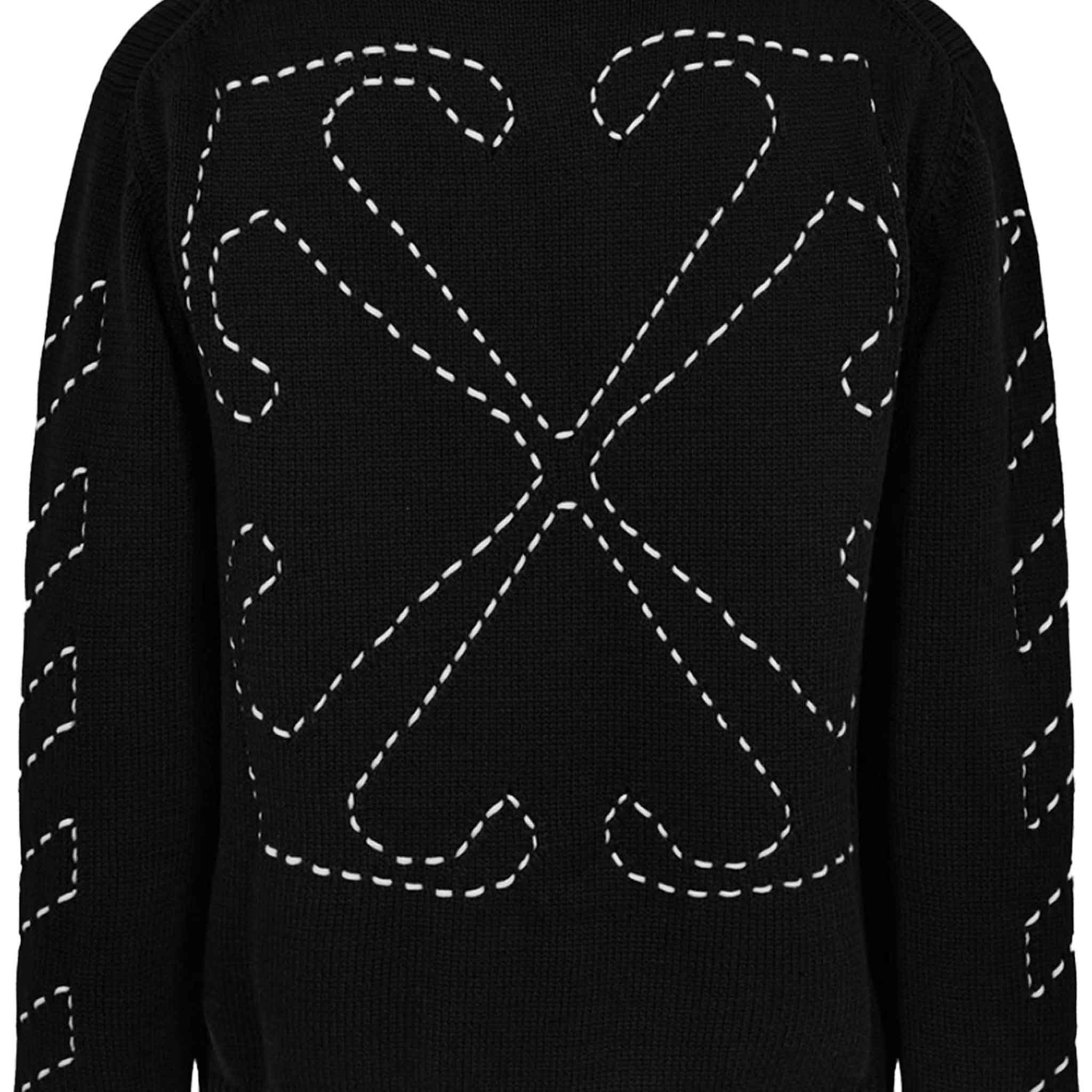 OFF-WHITE Off Stitch Diagonal Crewneck Knit in Black