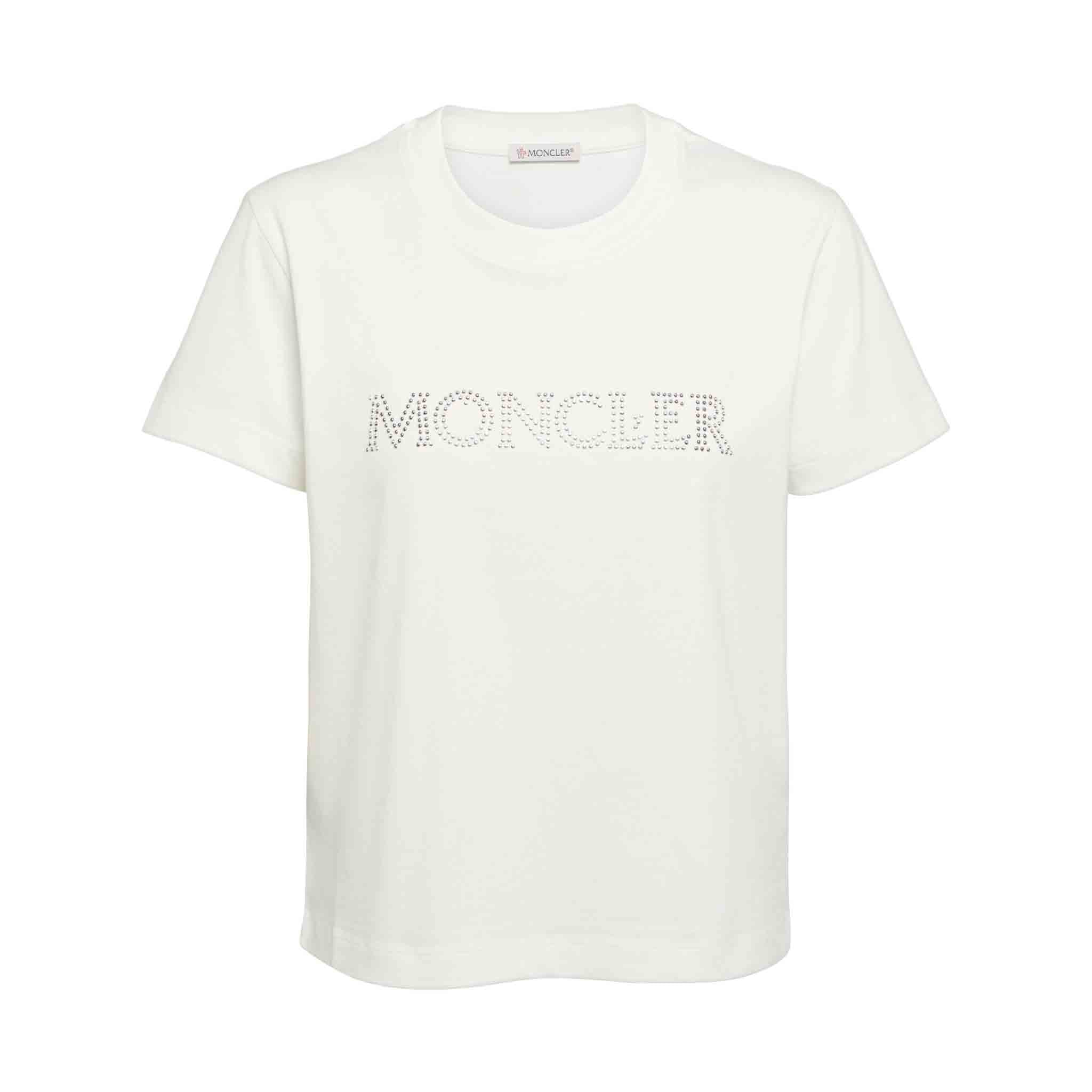 Moncler Ladies Crystal-Embellished Logo in White
