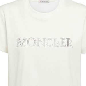 Moncler Ladies Crystal-Embellished Logo in White