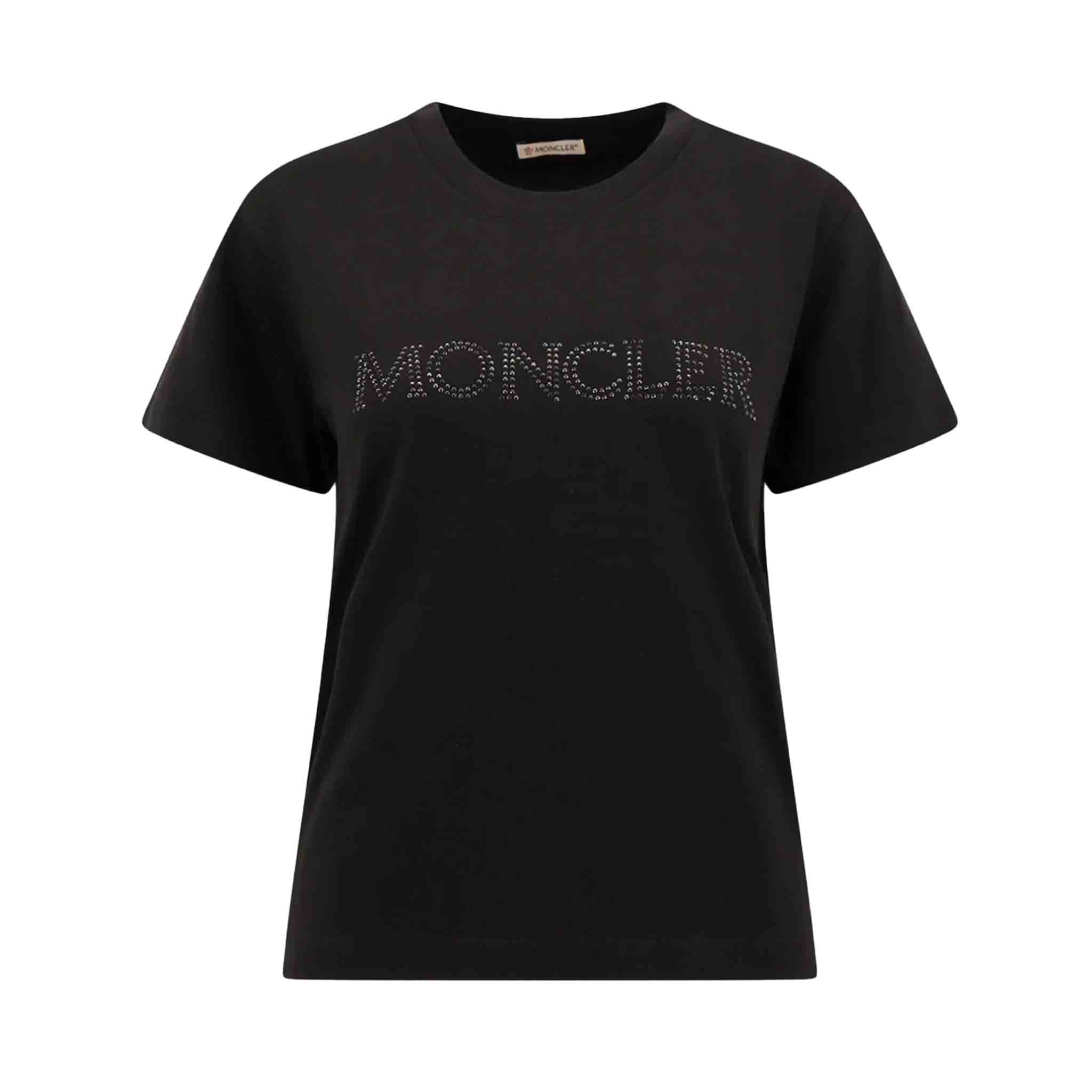 Moncler Ladies Crystal-Embellished Logo in Black