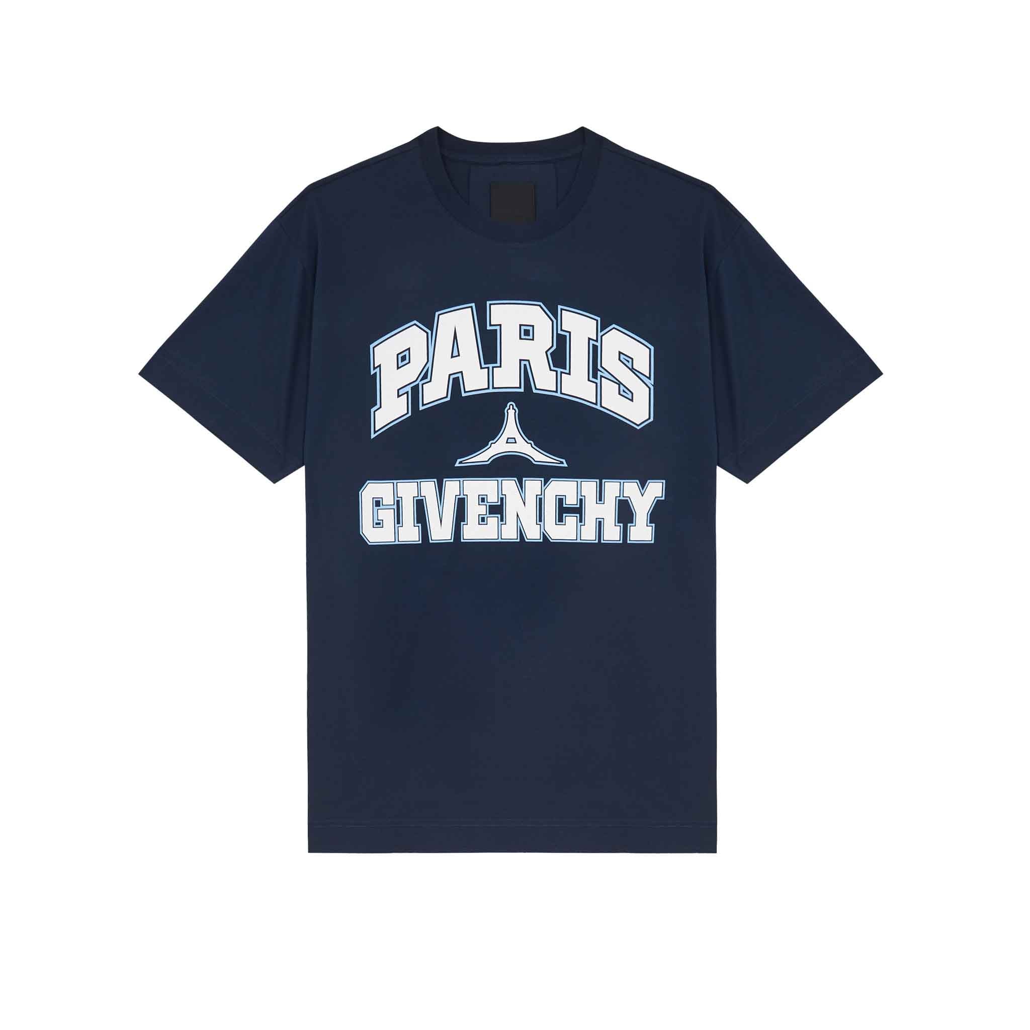 Givenchy Paris Logo Print Oversized Fit T-Shirt in Navy