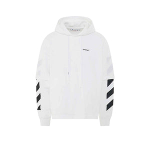 OFF-WHITE Diag Helvetica Double Tee Hoodie in White