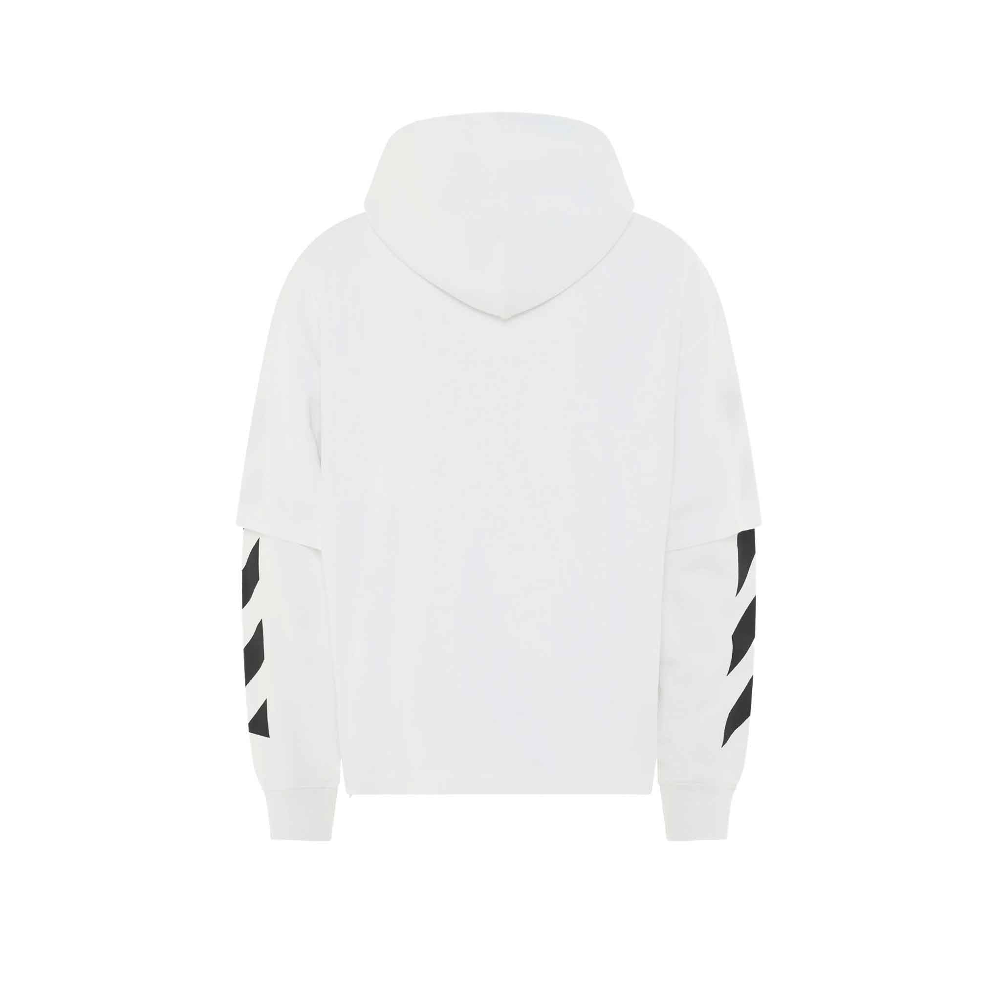 OFF-WHITE Diag Helvetica Double Tee Hoodie in White