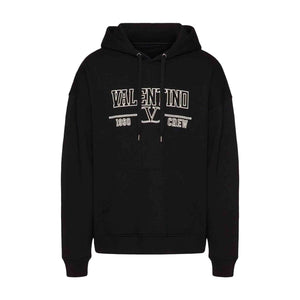 Valentino Embroidered Logo Hoodie in Black