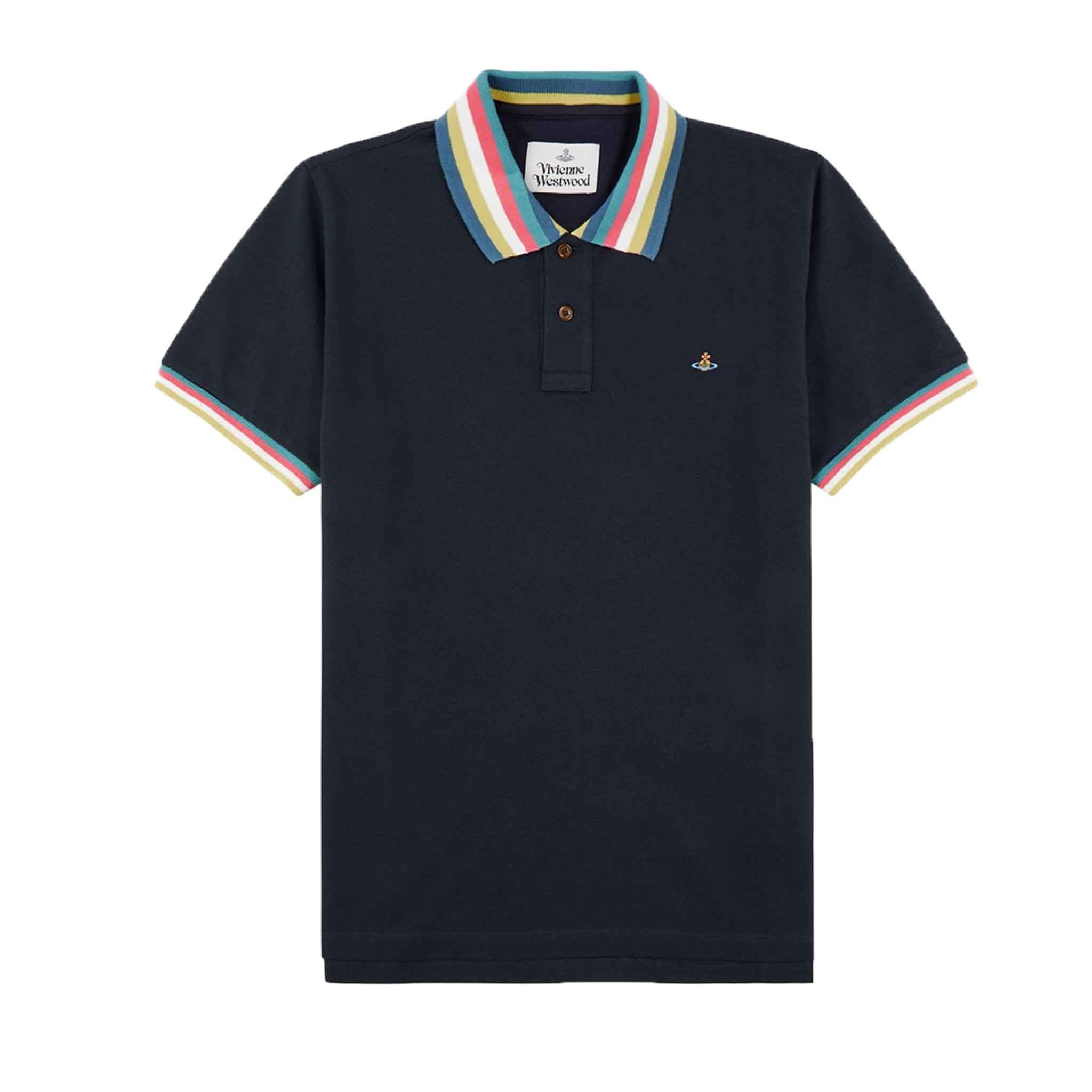 Vivienne Westwood Striped Collar Short Sleeve Polo in Navy