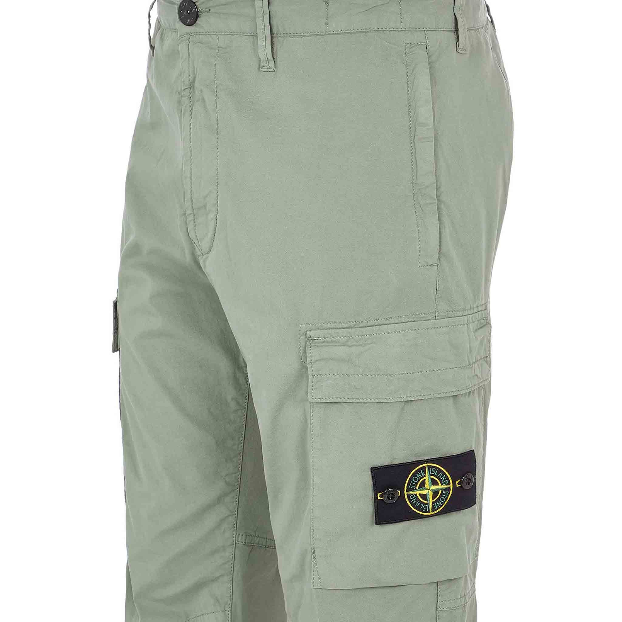 Stone Island Garment Dyed "Old" Treatment Cuffed Cargo Pants in Sage Green