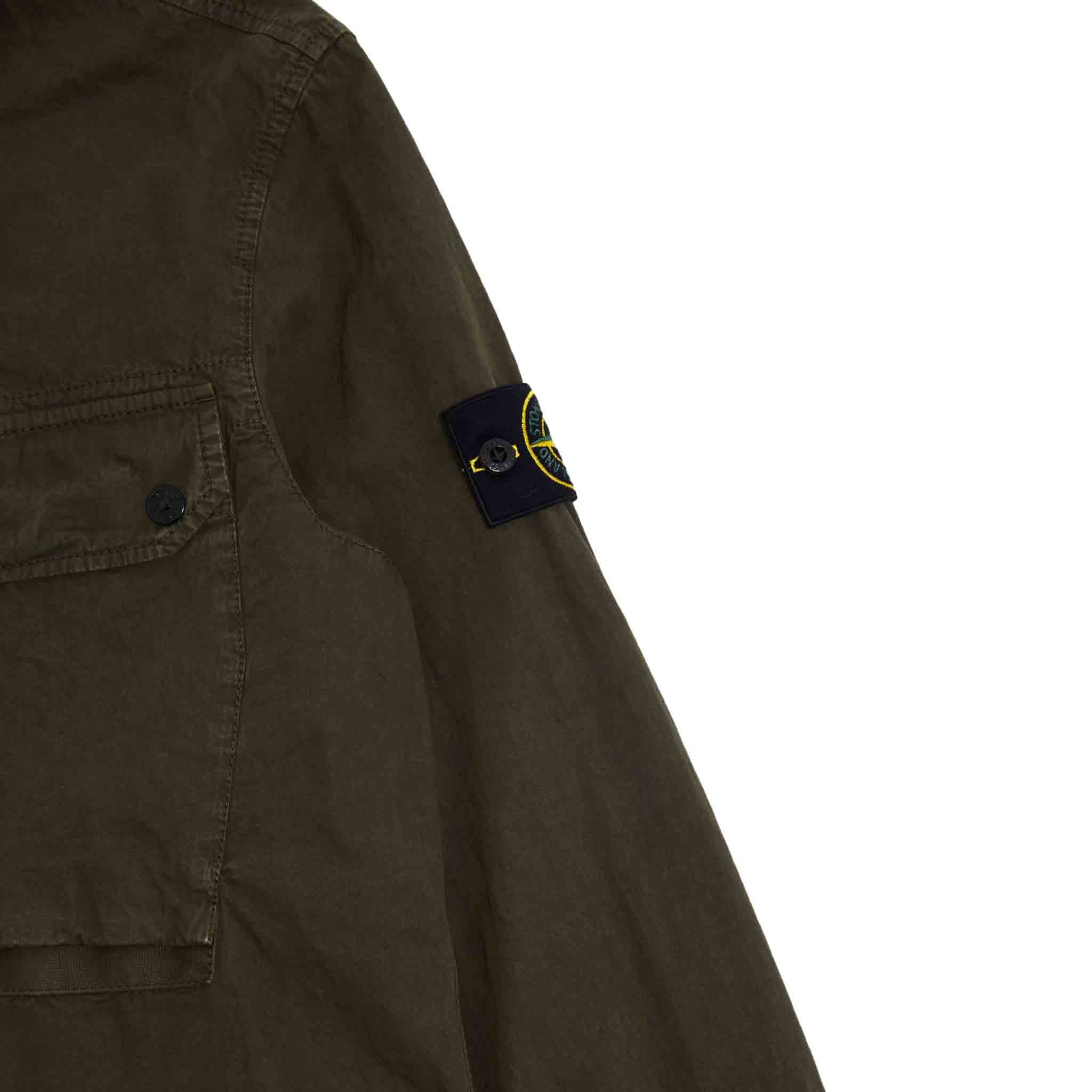 Stone Island Garment Dyed "Old" Treatment Cotton Overshirt in Olive Green