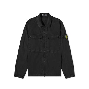 Stone Island Garment Dyed "Old" Treatment Cotton Overshirt in Black