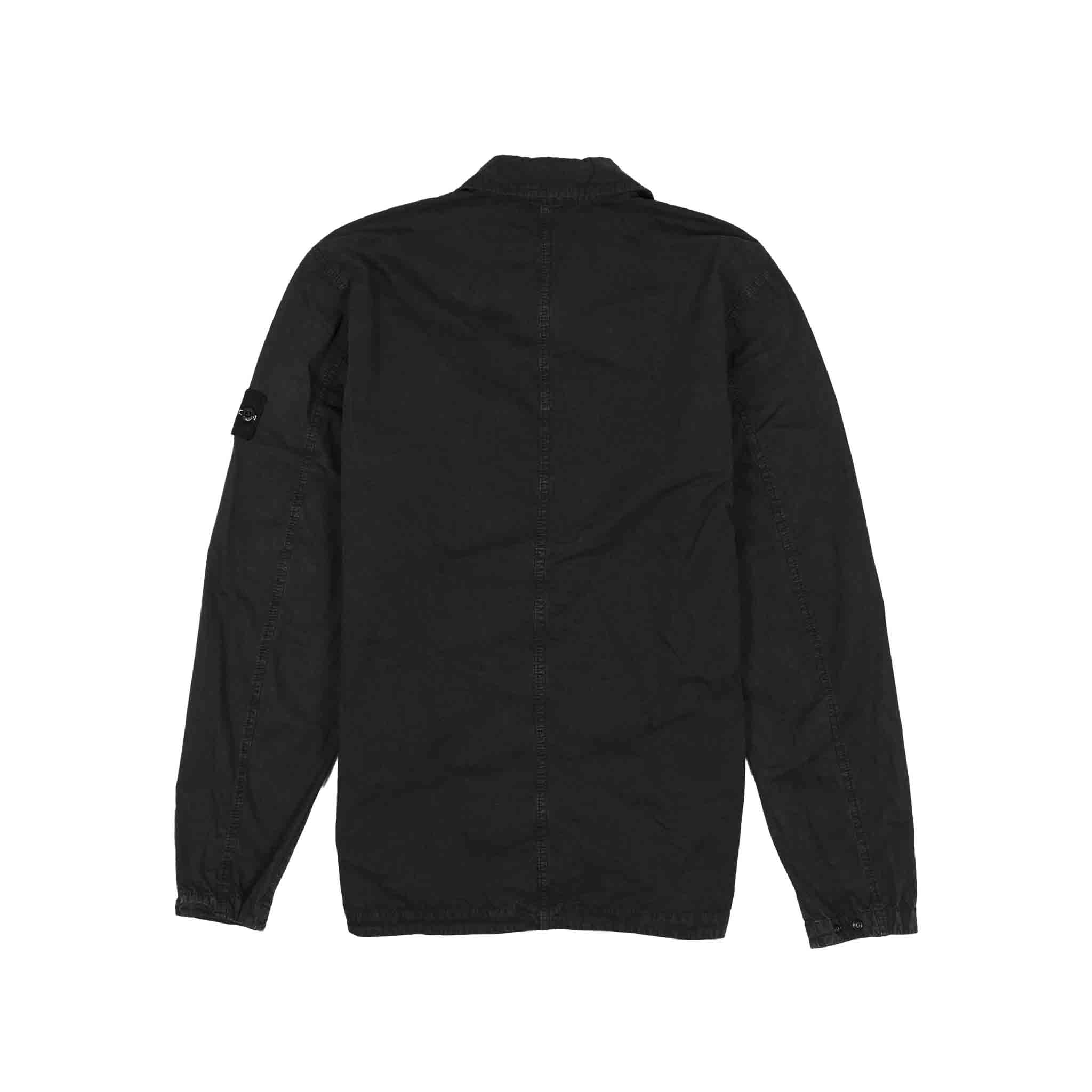 Stone Island Garment Dyed "Old" Treatment Cotton Overshirt in Black