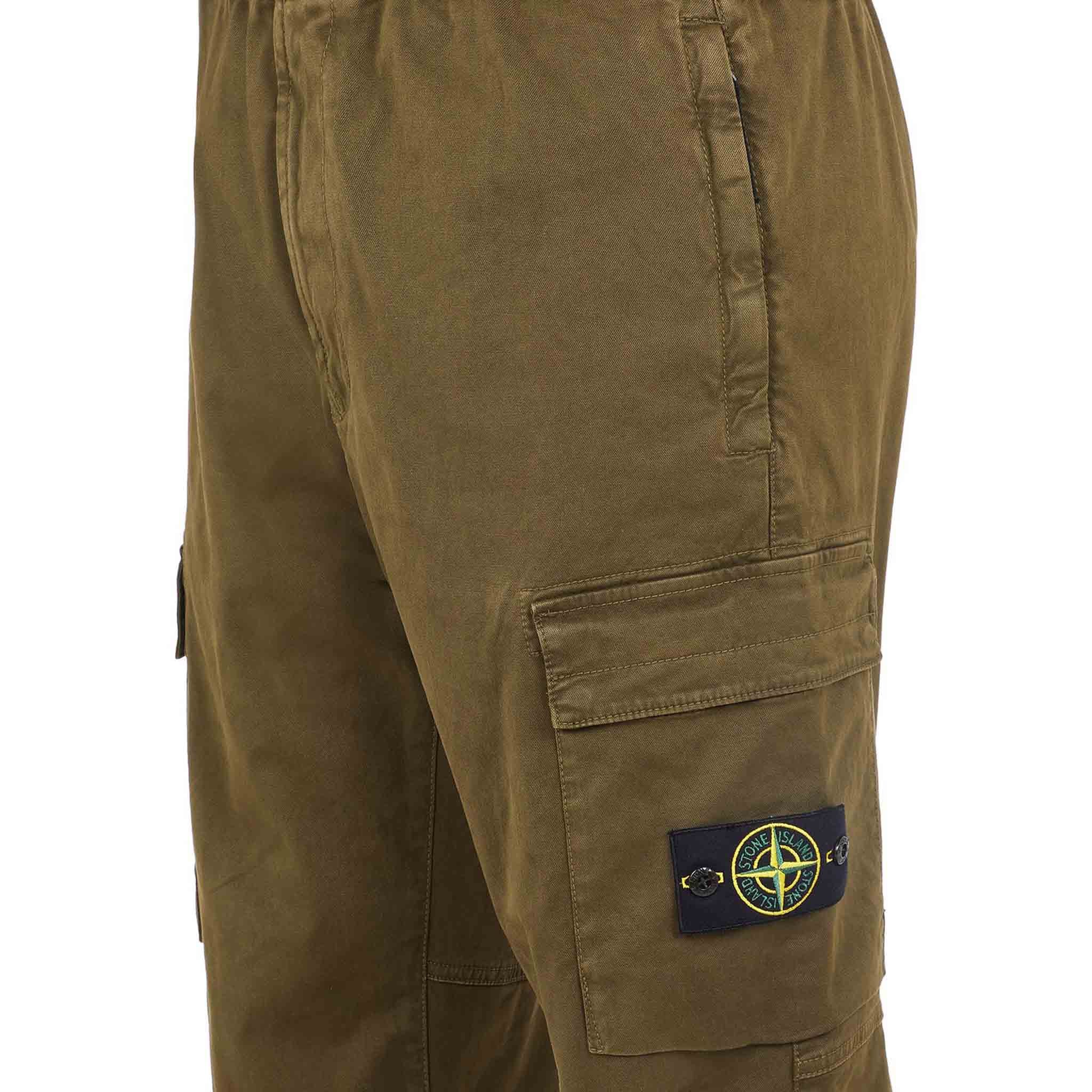 Stone Island Garment Dyed "Old" Treatment Cuffed Cargo Pants in Olive Green