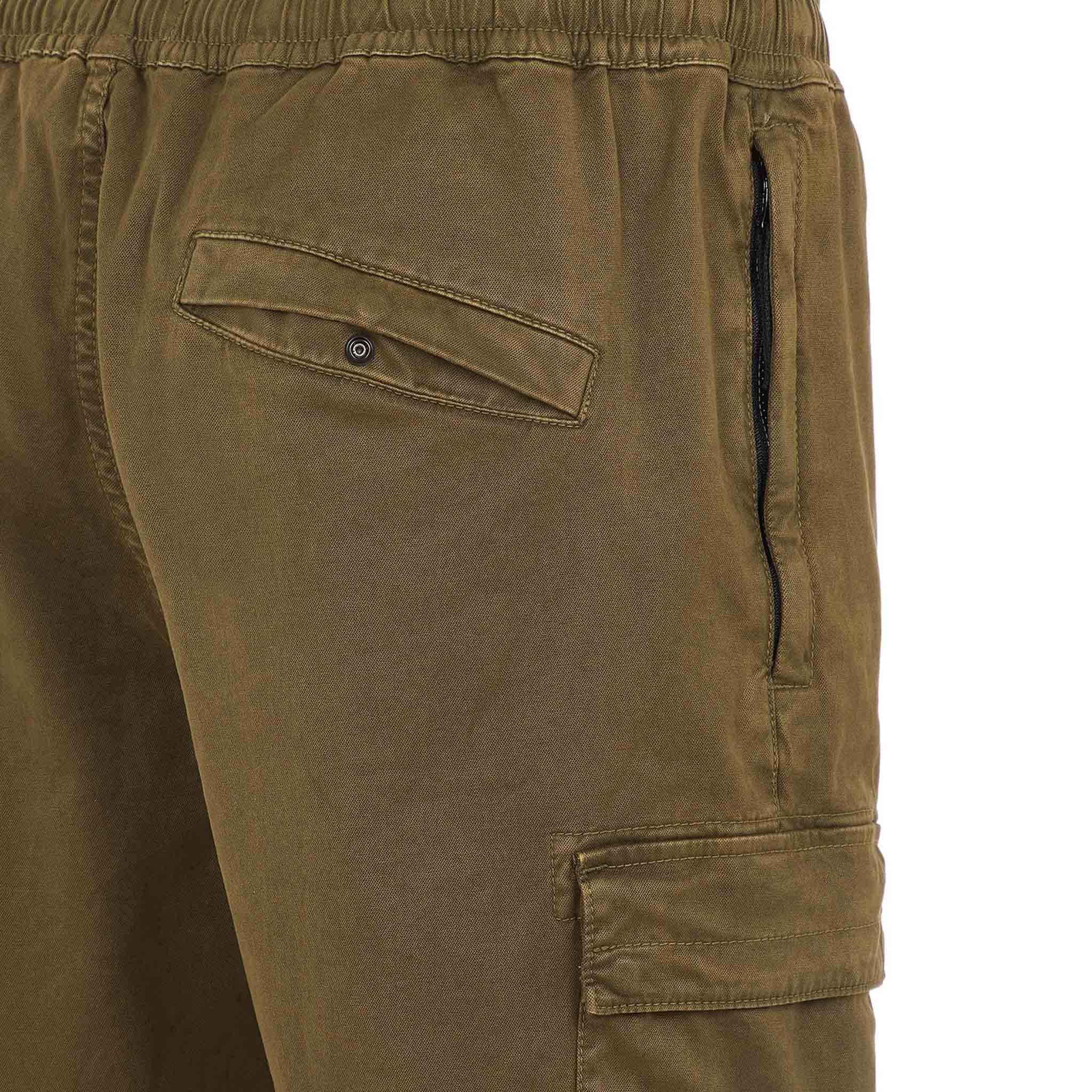 Stone Island Garment Dyed "Old" Treatment Cuffed Cargo Pants in Olive Green