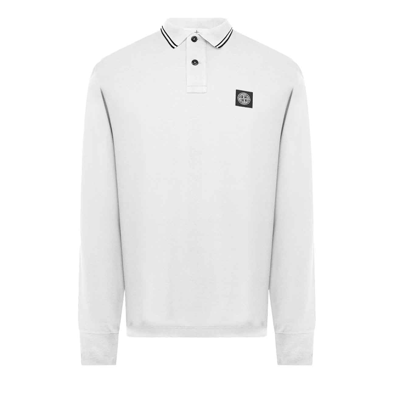 Stone Island Slim Fit Polo Long Sleeve Shirt in White