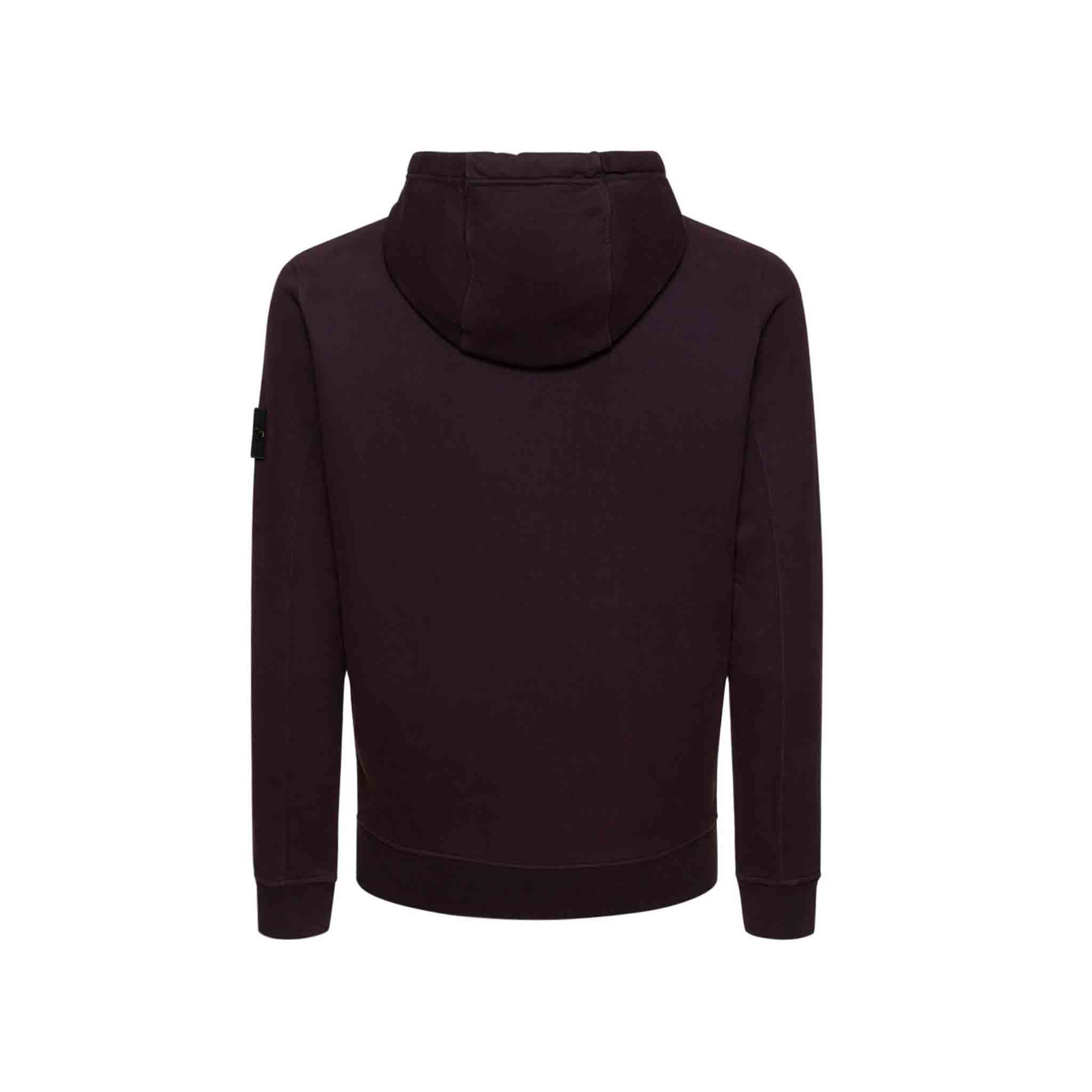 Stone Island Garment Dyed Zip-Up Hooded Sweatshirt in Dark Burgundy