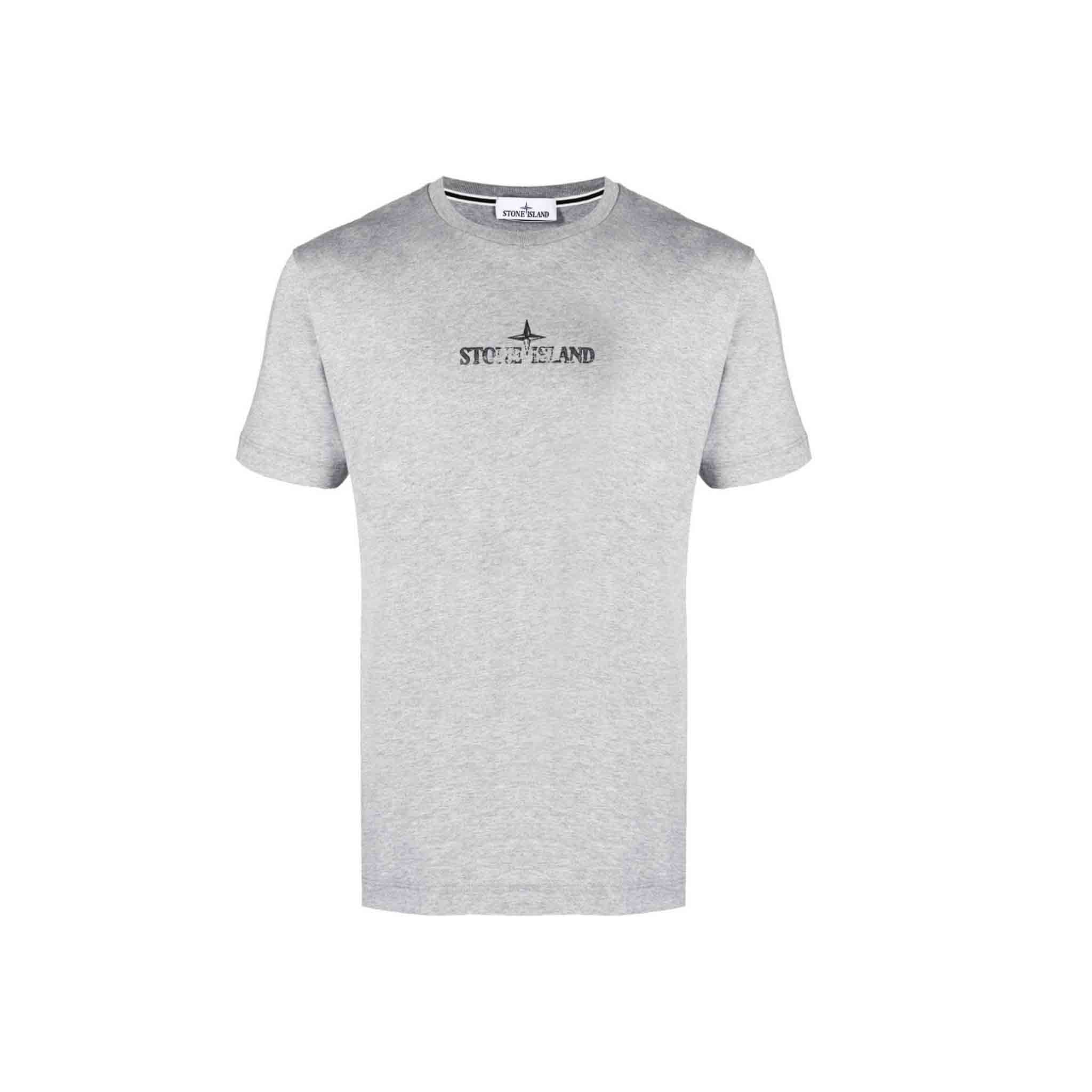Stone Island "Stamp One" Print T-Shirt in Grey Melange