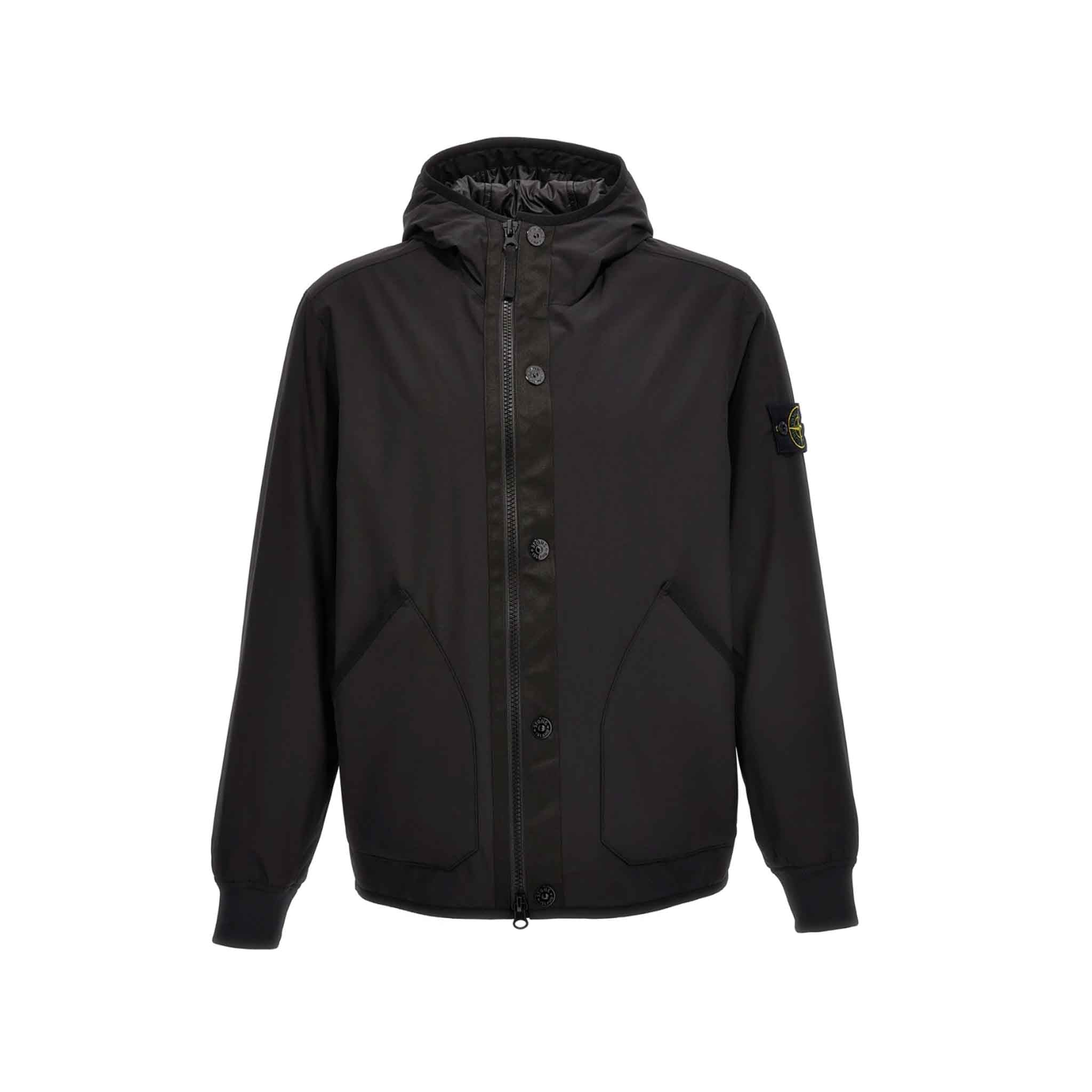 Stone Island Soft Shell-R With Primaloft Hooded Jacket in Black