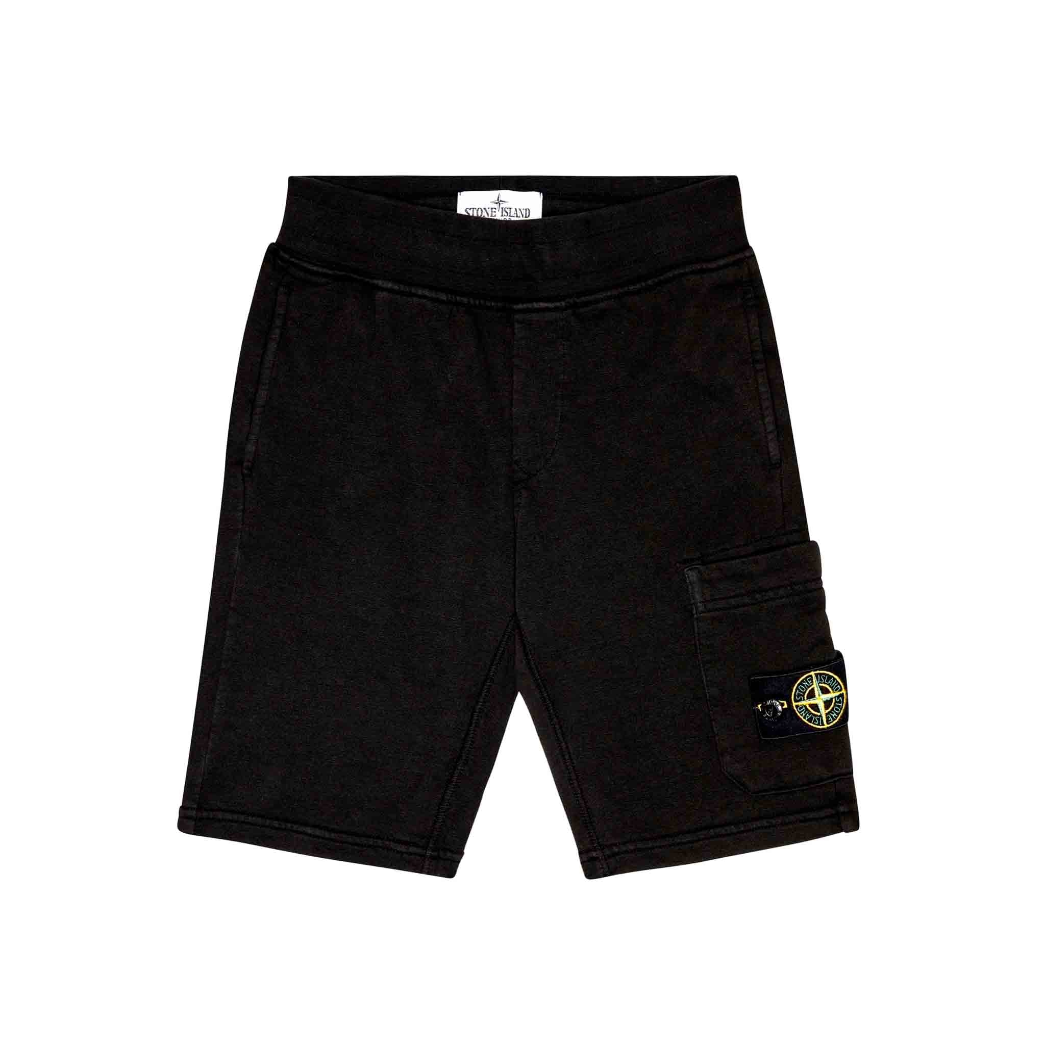 Stone Island Junior Cotton Fleece Shorts in Black