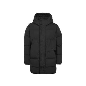 Stone Island Garment Dyed Crinkle Reps Quilted Down Coat in Black