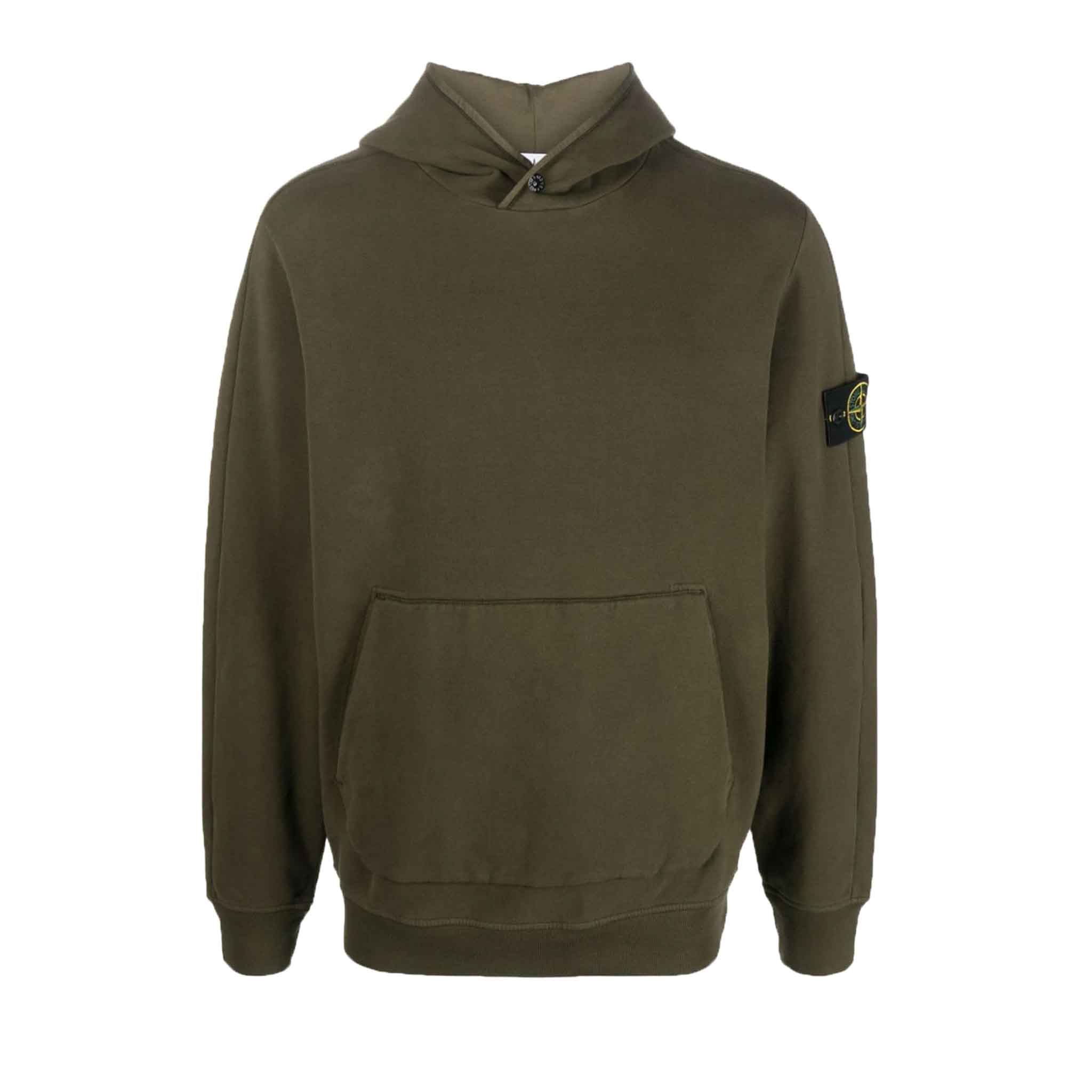 Stone Island Logo Patch Cotton Hooded Sweatshirt in Olive Green