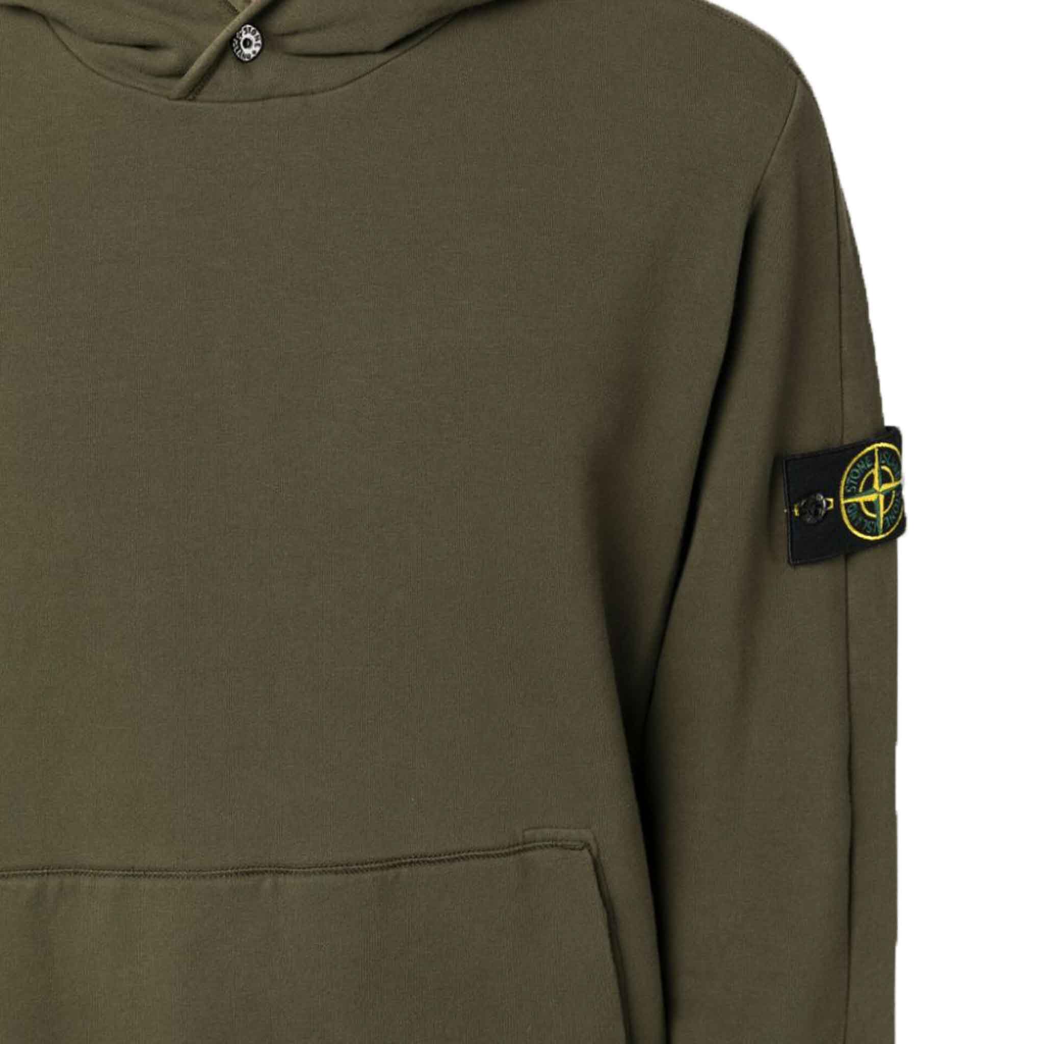 Stone Island Logo Patch Cotton Hooded Sweatshirt in Olive Green