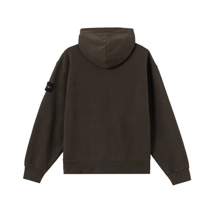 [Stone Island] Organic Cotton Fleece Oversized Zip-Up Hoodie
