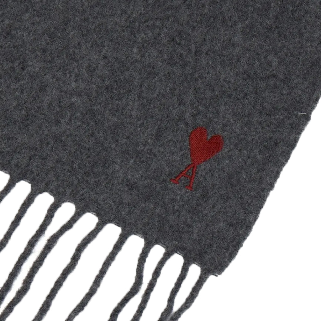 [Ami Paris] Quota Wool Scarf Red Ami De Coeur Embroidery