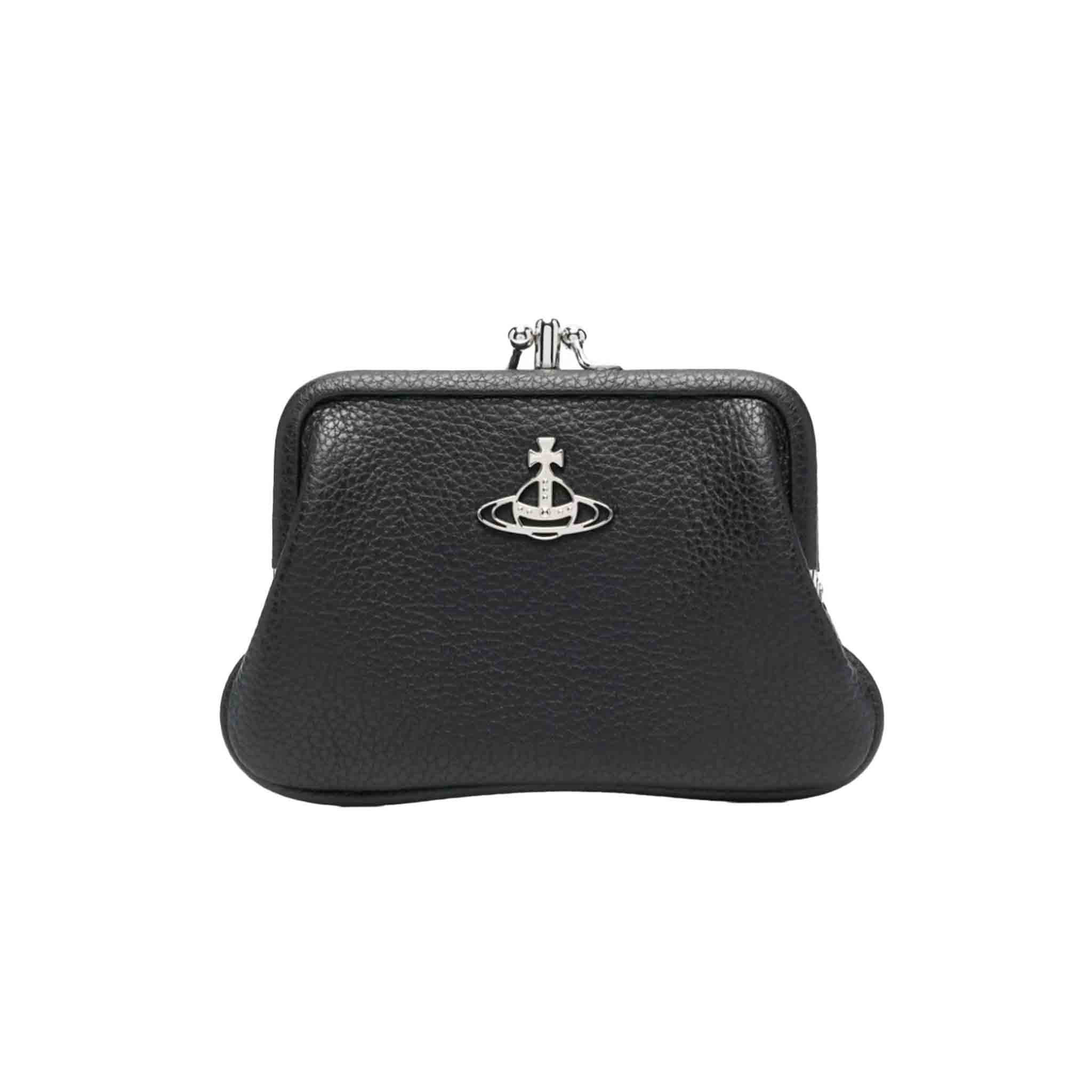 Vivienne Westwood Grained Leather Mini Frame Coin Purse in Black