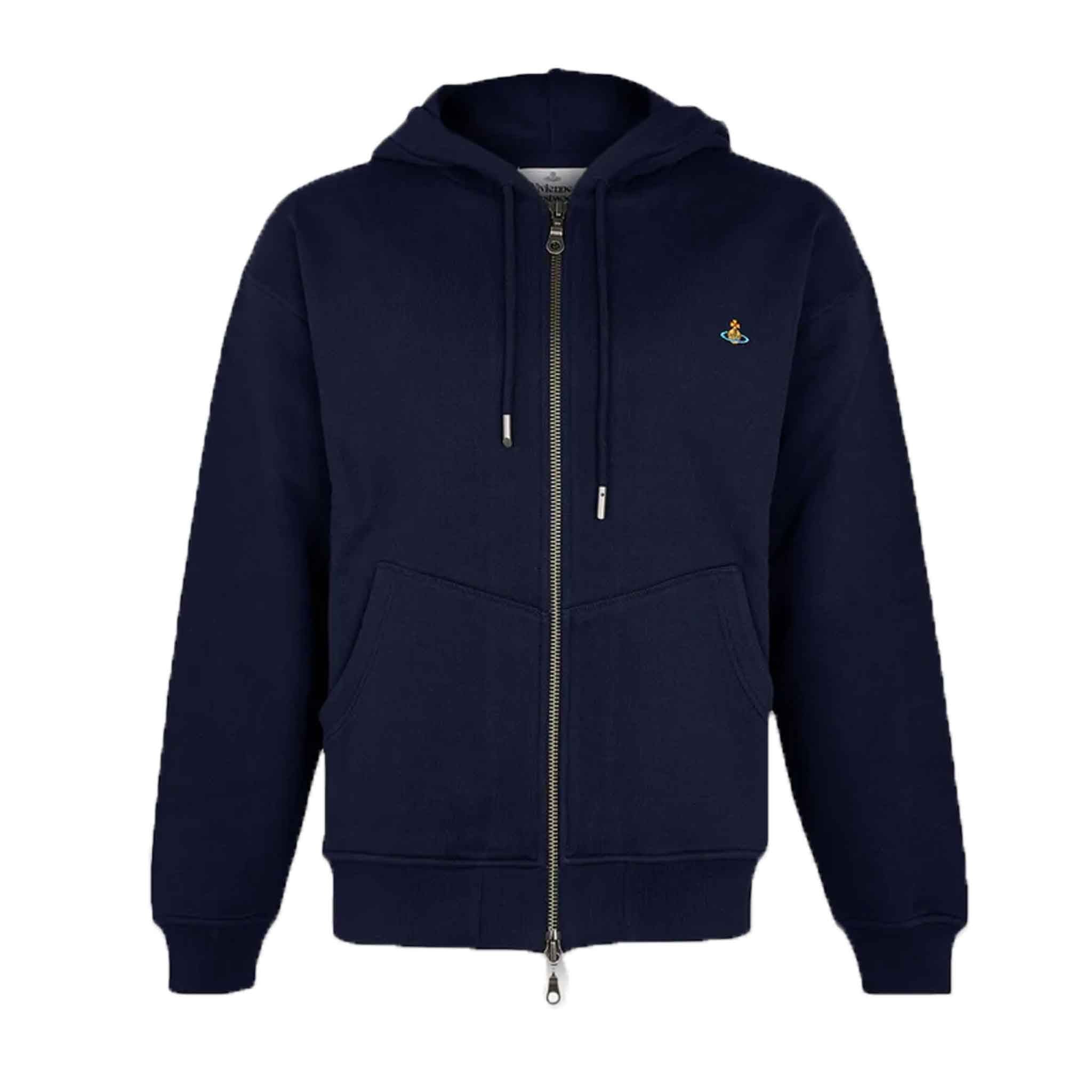 Vivienne Westwood Orb Logo Rugged Zip Oversize Hoodie in Navy