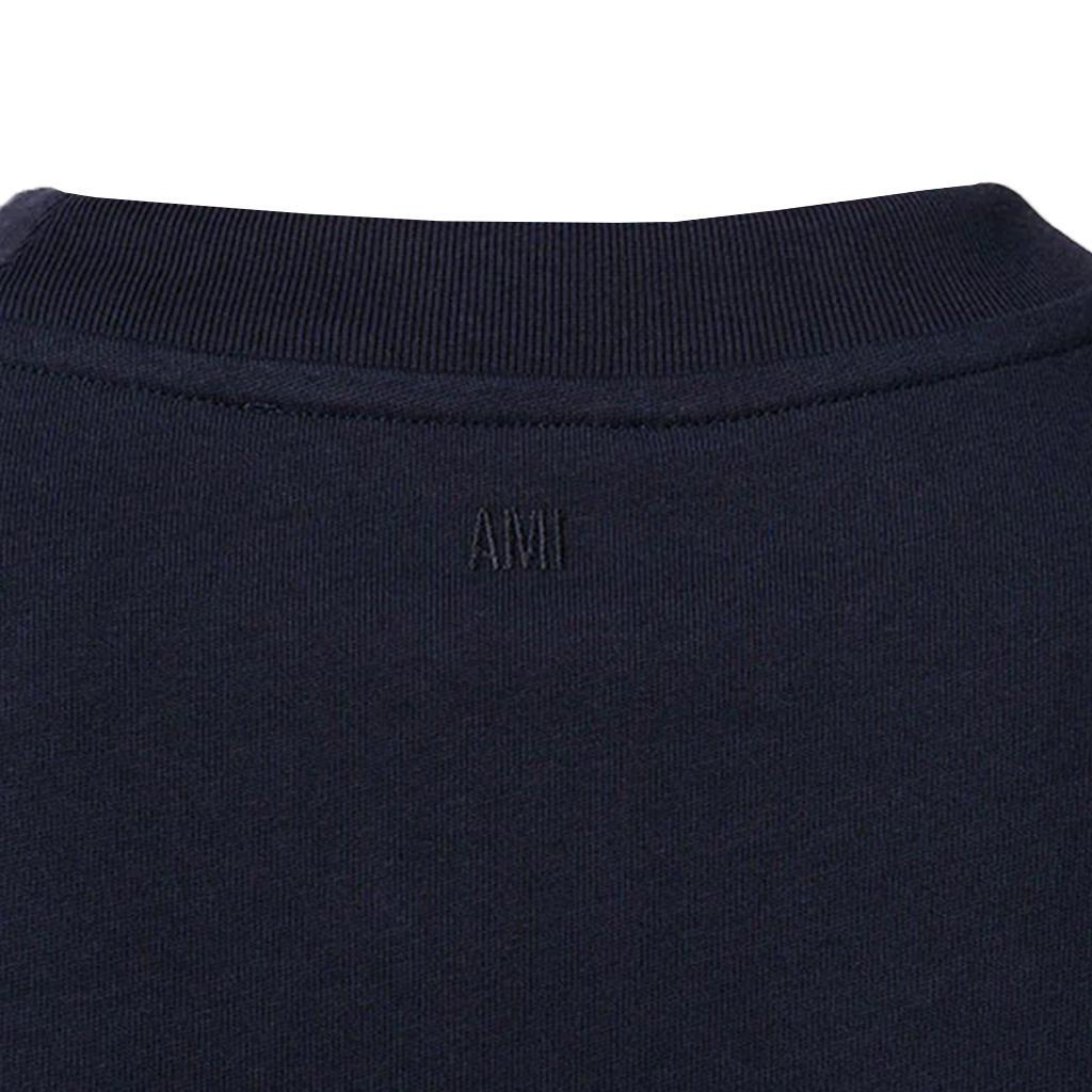 Ami Paris Tonal Patch Heart T-Shirt in Navy Blue