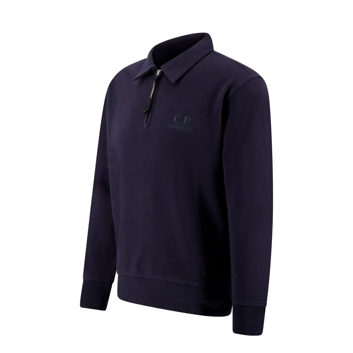 C.P. Company Diagonal Raised Fleece Half Zip in Total Eclipse