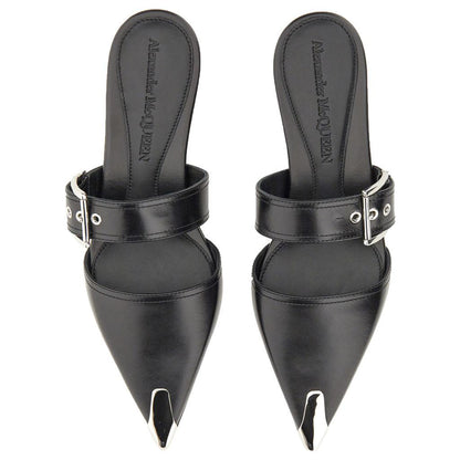 Alexander McQueen Pointed Toe Sandals In Black Leather