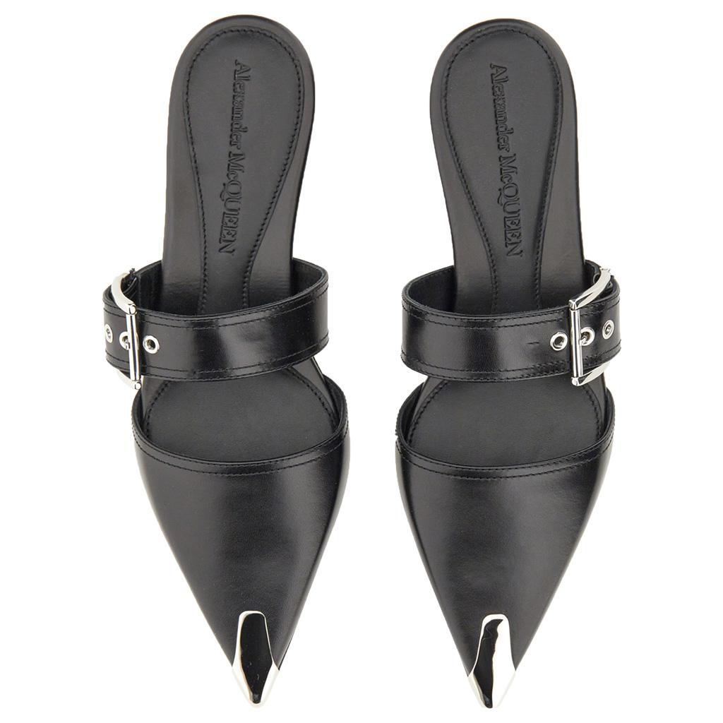 Alexander McQueen Pointed Toe Sandals In Black Leather