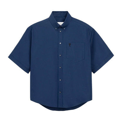 [Ami Paris] Boxy Short Sleeve Shirt With Button Down Collar And Embroidered ADCShirtsAmi ParisDPUS Designer Outlet3666598712823Ink38[Ami Paris] Boxy Short Sleeve Shirt With Button Down Collar And Embroidered ADC