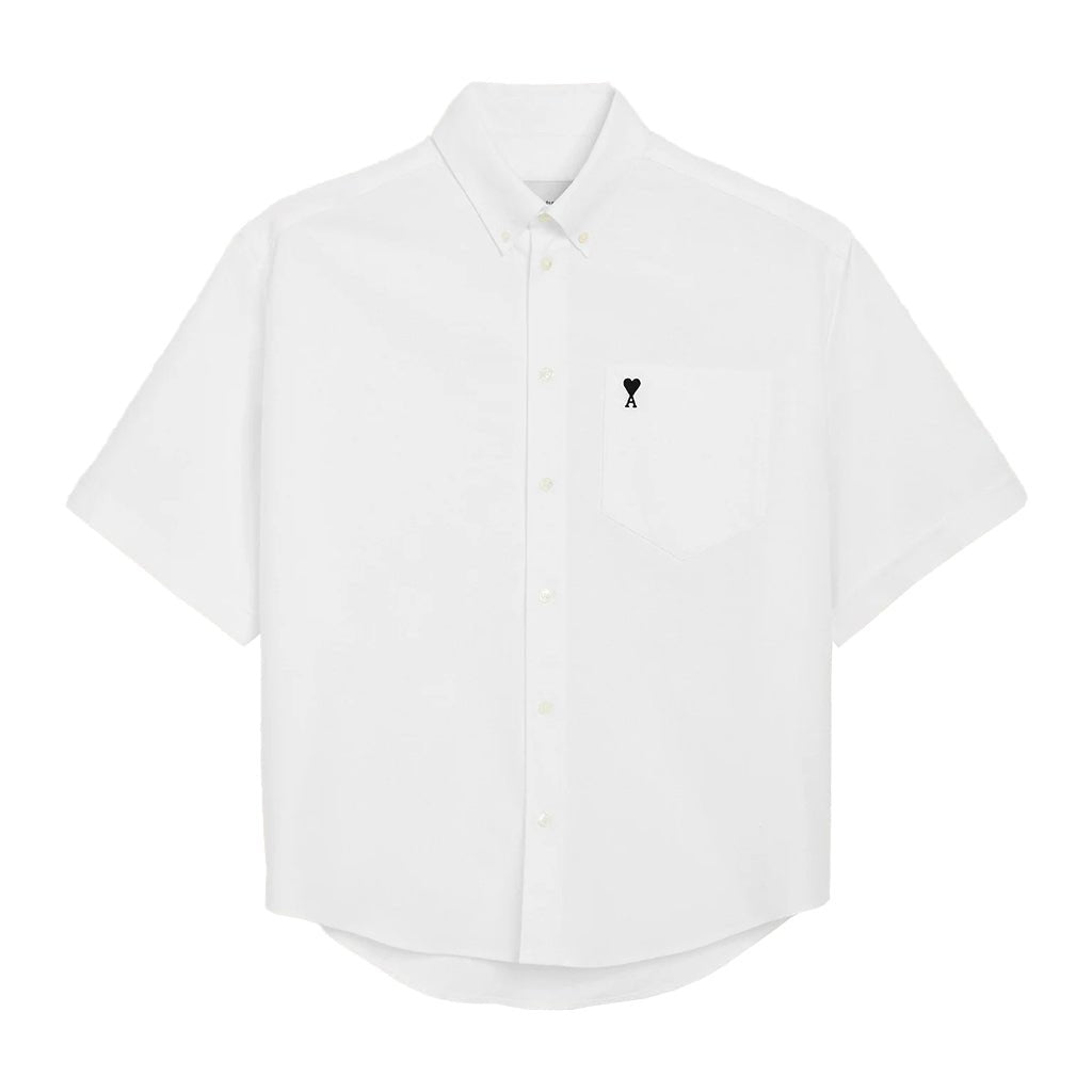 [Ami Paris] Boxy Short Sleeve Shirt With Button Down Collar And Embroidered ADCShirtsAmi ParisDPUS Designer OutletNatural White38[Ami Paris] Boxy Short Sleeve Shirt With Button Down Collar And Embroidered ADC