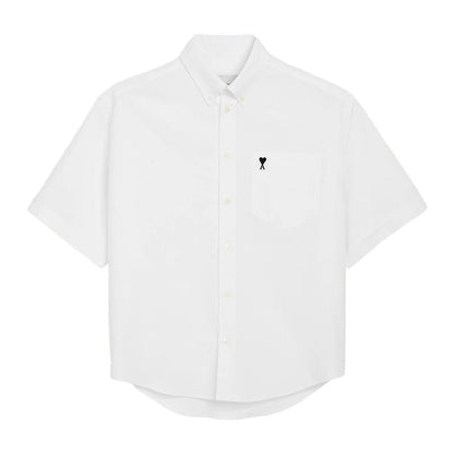 [Ami Paris] Boxy Short Sleeve Shirt With Button Down Collar And Embroidered ADCShirtsAmi ParisDPUS Designer OutletNatural White38[Ami Paris] Boxy Short Sleeve Shirt With Button Down Collar And Embroidered ADC