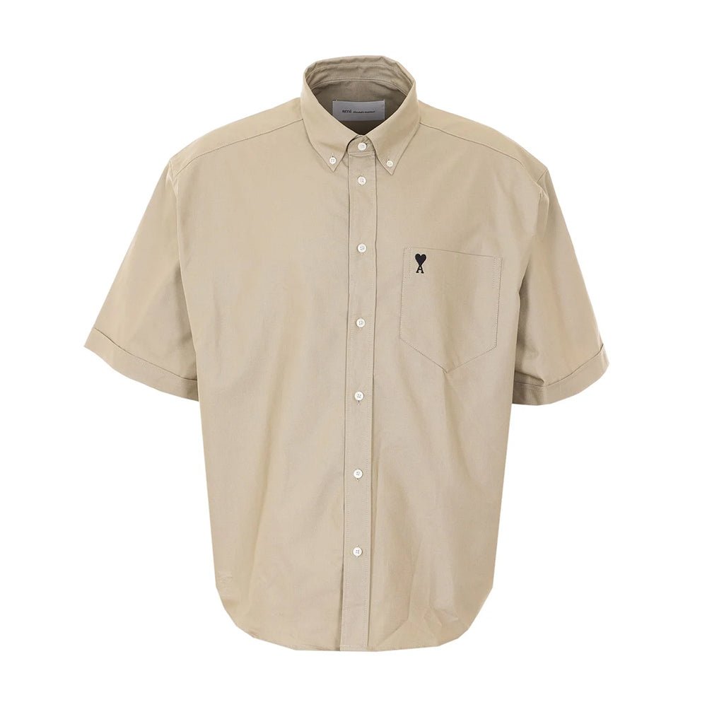 [Ami Paris] Boxy Short Sleeve Shirt With Button Down Collar And Embroidered ADCShirtsAmi ParisDPUS Designer Outlet3666598713028Taupe38[Ami Paris] Boxy Short Sleeve Shirt With Button Down Collar And Embroidered ADC