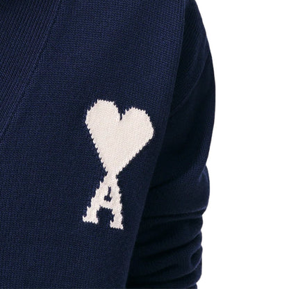 [Ami Paris] Cardigan With Contrasted Ami De CoeurKnitwearAmi ParisDPUS Designer Outlet3666598730636InkS[Ami Paris] Cardigan With Contrasted Ami De Coeur