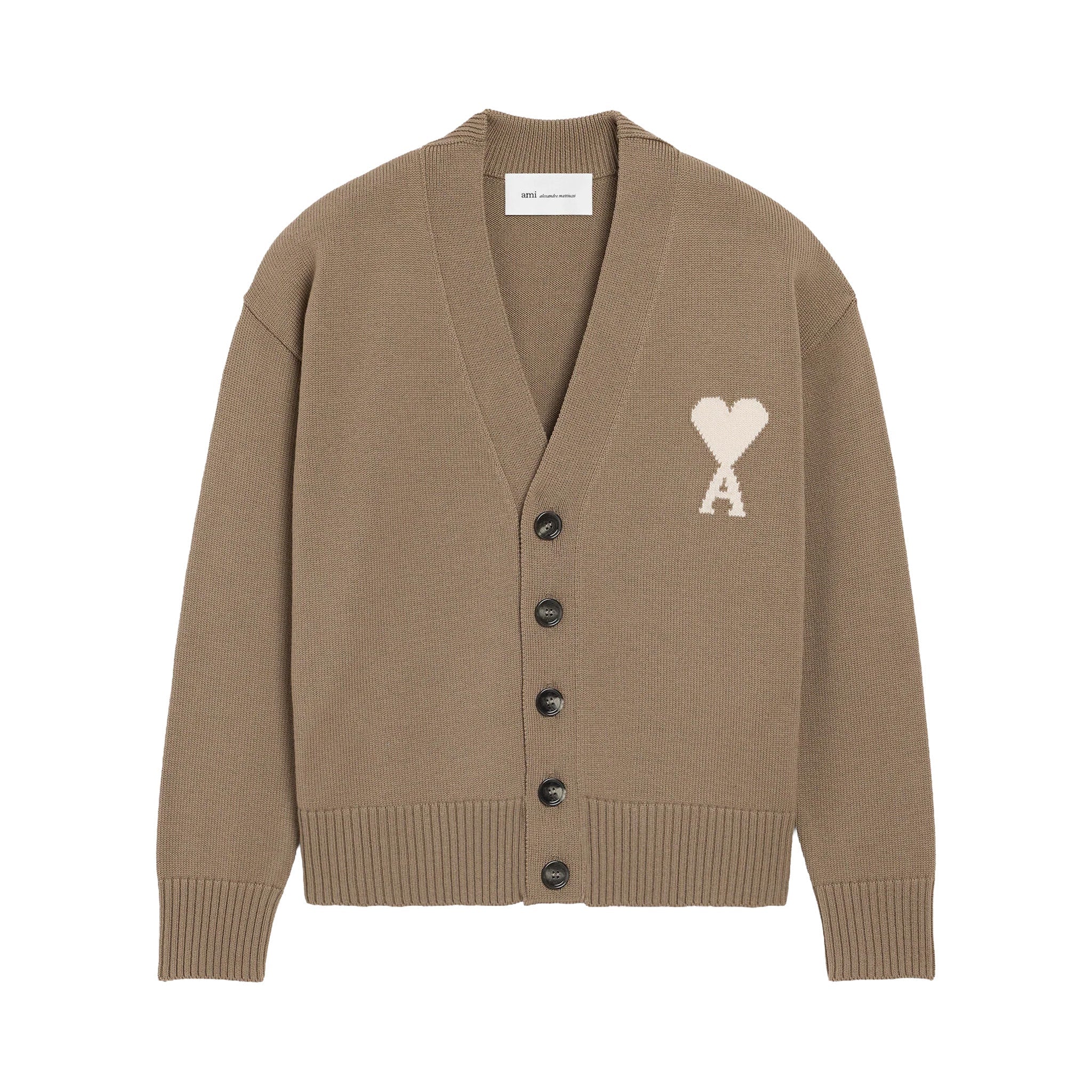 [Ami Paris] Cardigan With Contrasted Ami De CoeurKnitwearAmi ParisDPUS Designer OutletTaupeS[Ami Paris] Cardigan With Contrasted Ami De Coeur
