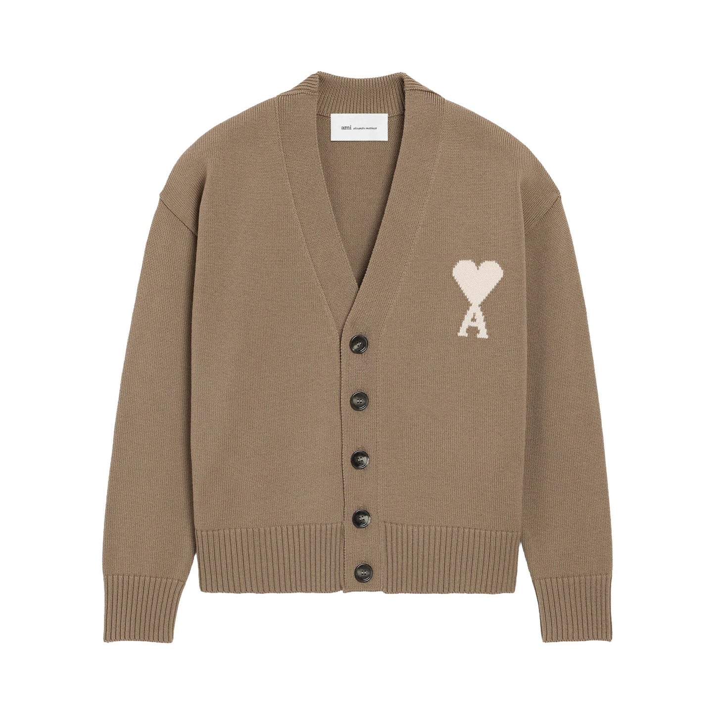 [Ami Paris] Cardigan With Contrasted Ami De CoeurKnitwearAmi ParisDPUS Designer OutletTaupeS[Ami Paris] Cardigan With Contrasted Ami De Coeur