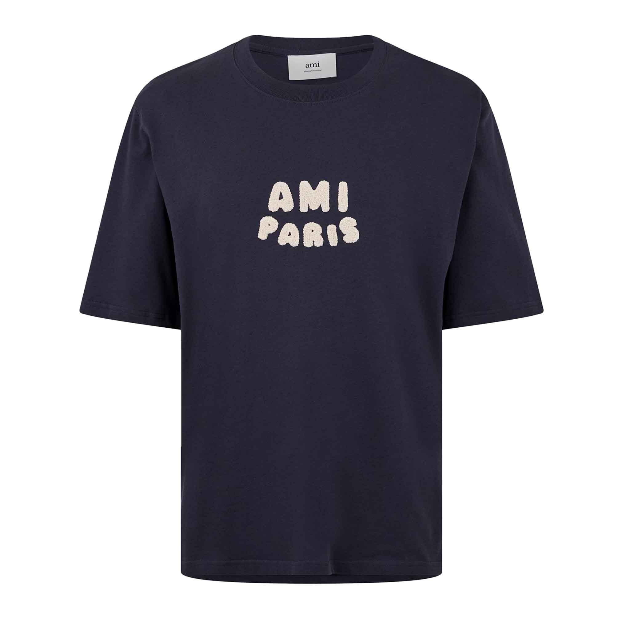 Ami Paris Crochet Logo T-Shirt in Navy