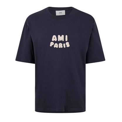 Ami Paris Crochet Logo T-Shirt in Navy