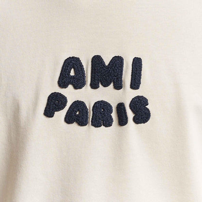 Ami Paris Crochet Logo T-Shirt in White Cream